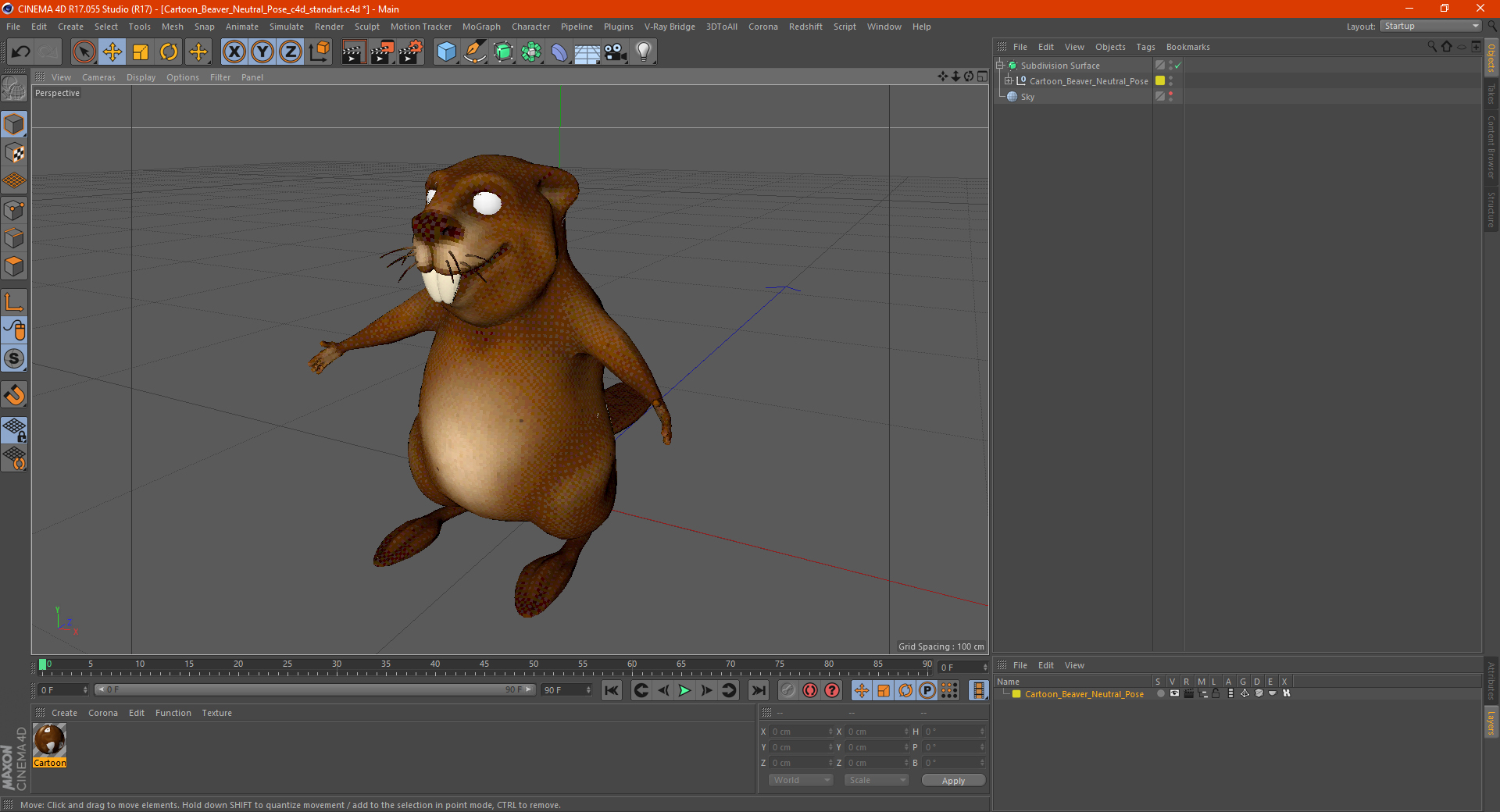 Cartoon Beaver Neutral Pose 3D