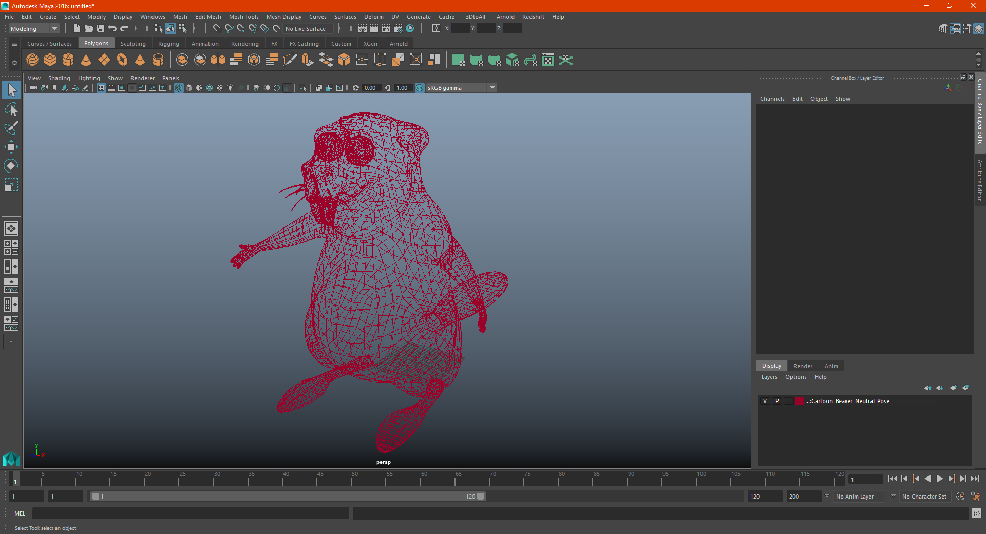 Cartoon Beaver Neutral Pose 3D