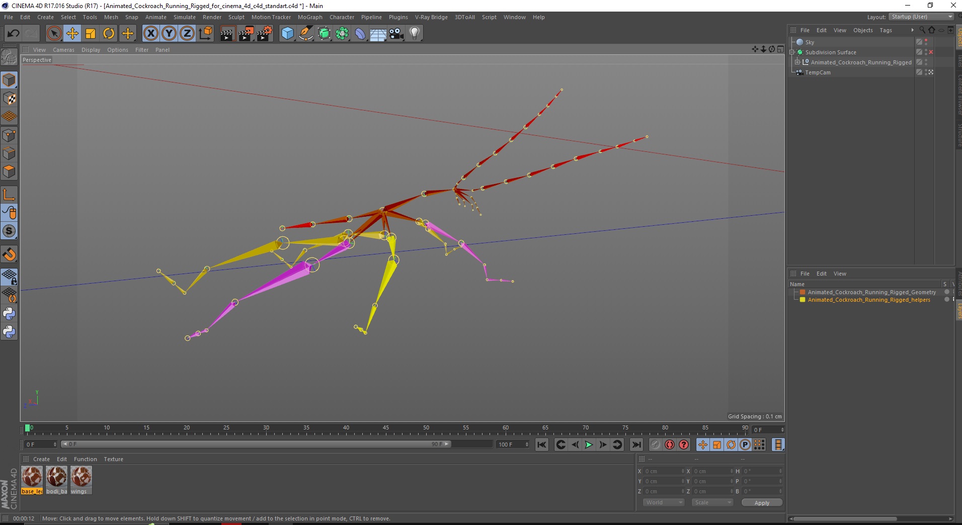 Animated Cockroach Running Rigged for Cinema 4D 3D