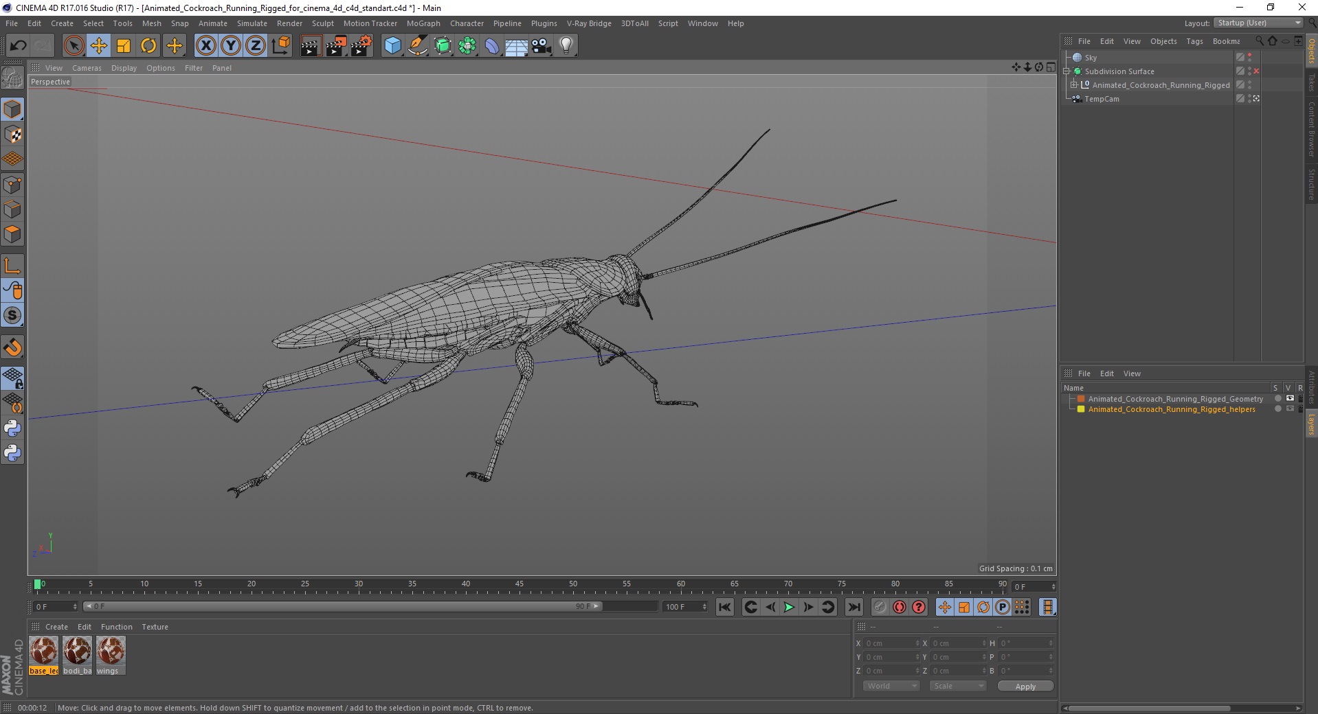 Animated Cockroach Running Rigged for Cinema 4D 3D