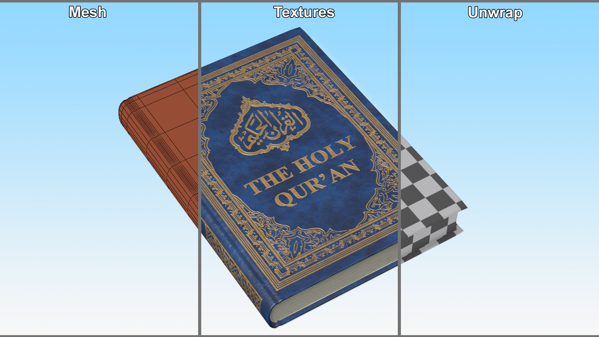 Holy Quran Blue Closed 3D