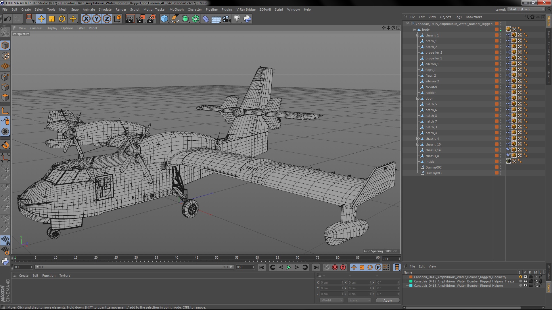 3D Canadair D415 Amphibious Water Bomber Rigged for Cinema 4D model
