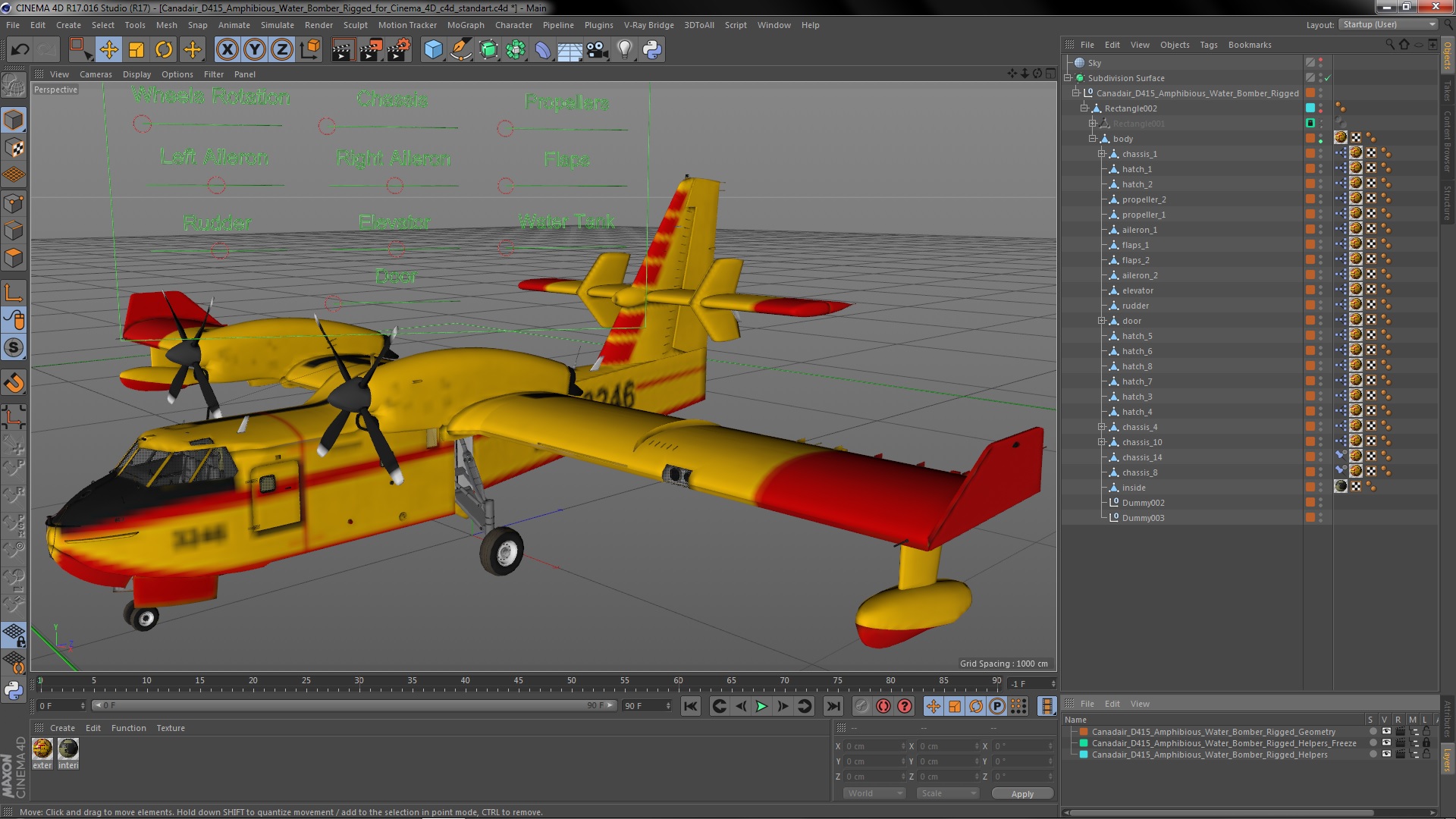 3D Canadair D415 Amphibious Water Bomber Rigged for Cinema 4D model