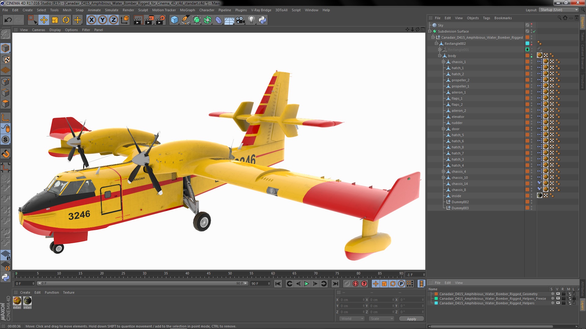 3D Canadair D415 Amphibious Water Bomber Rigged for Cinema 4D model