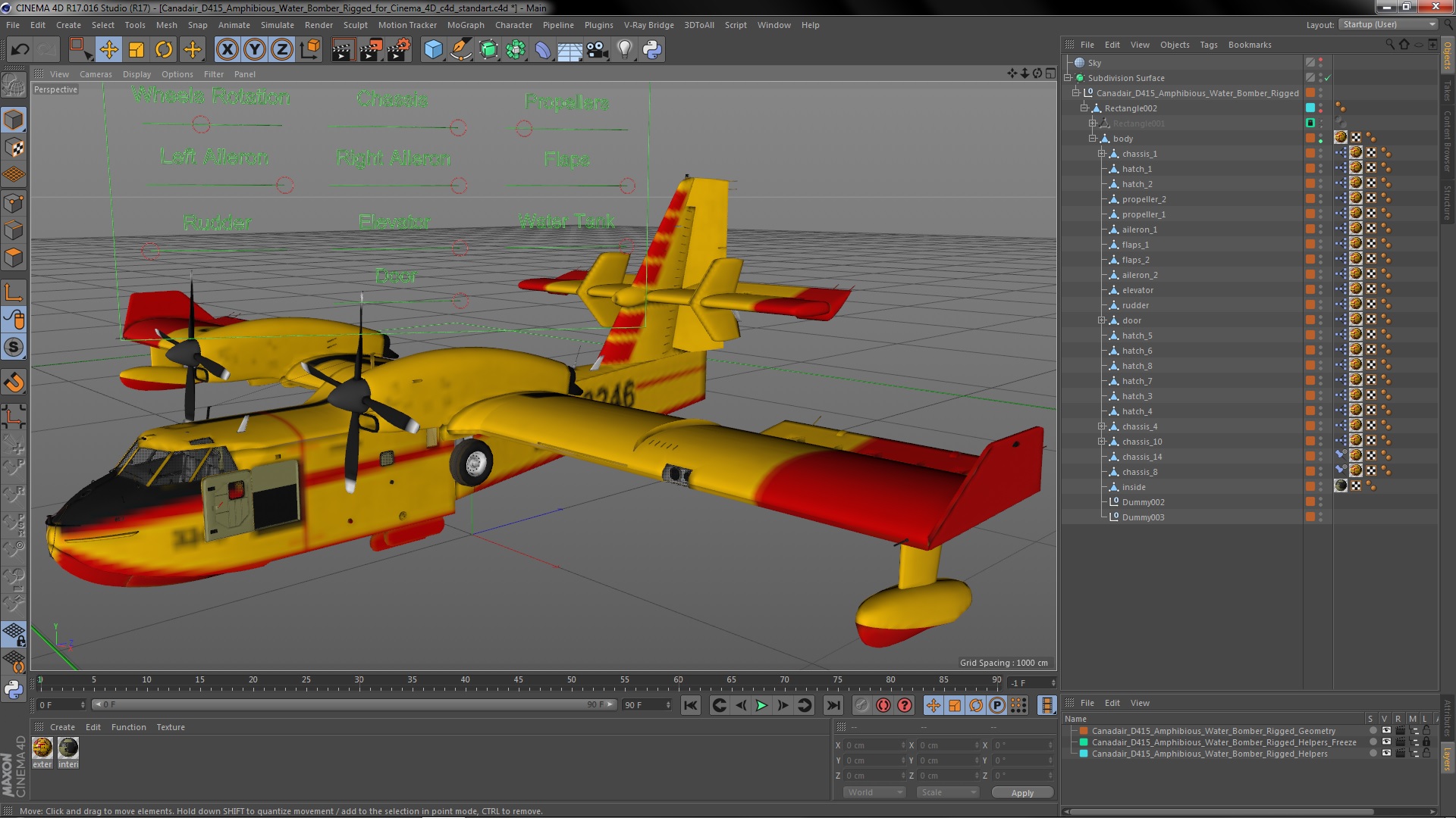 3D Canadair D415 Amphibious Water Bomber Rigged for Cinema 4D model
