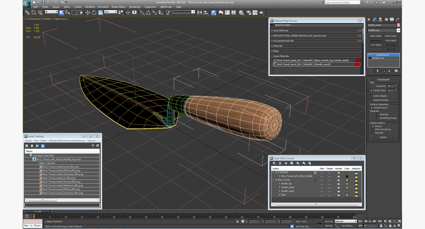 Brick Trowel with Wood Handle 3D model