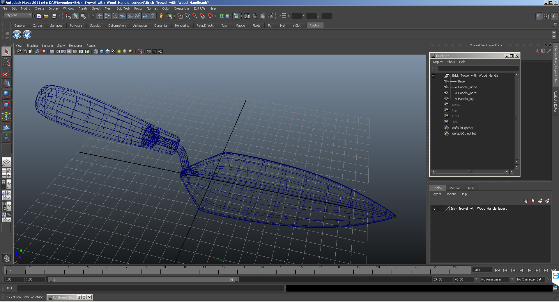 Brick Trowel with Wood Handle 3D model