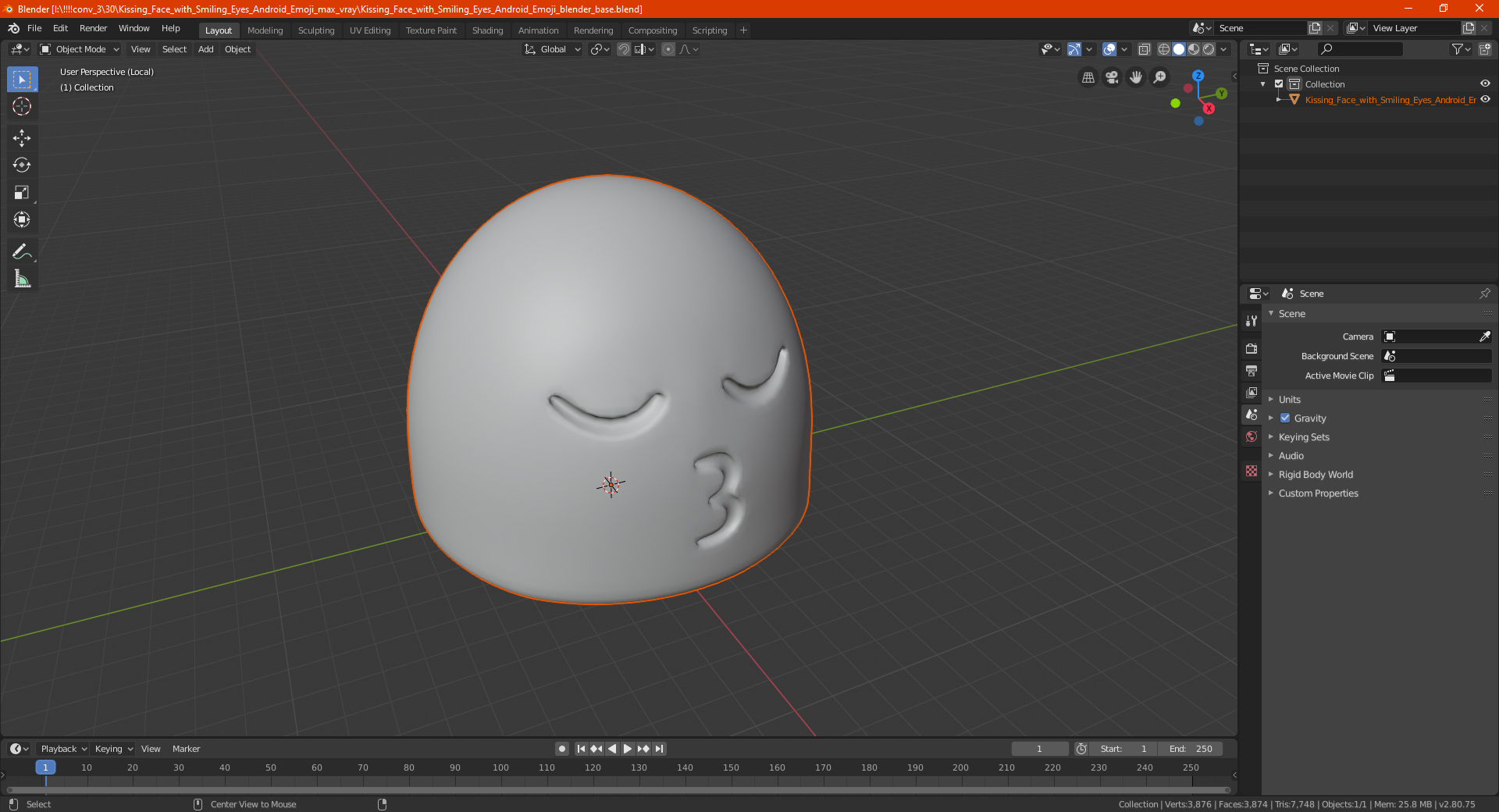 Kissing Face with Smiling Eyes Android Emoji 3D model