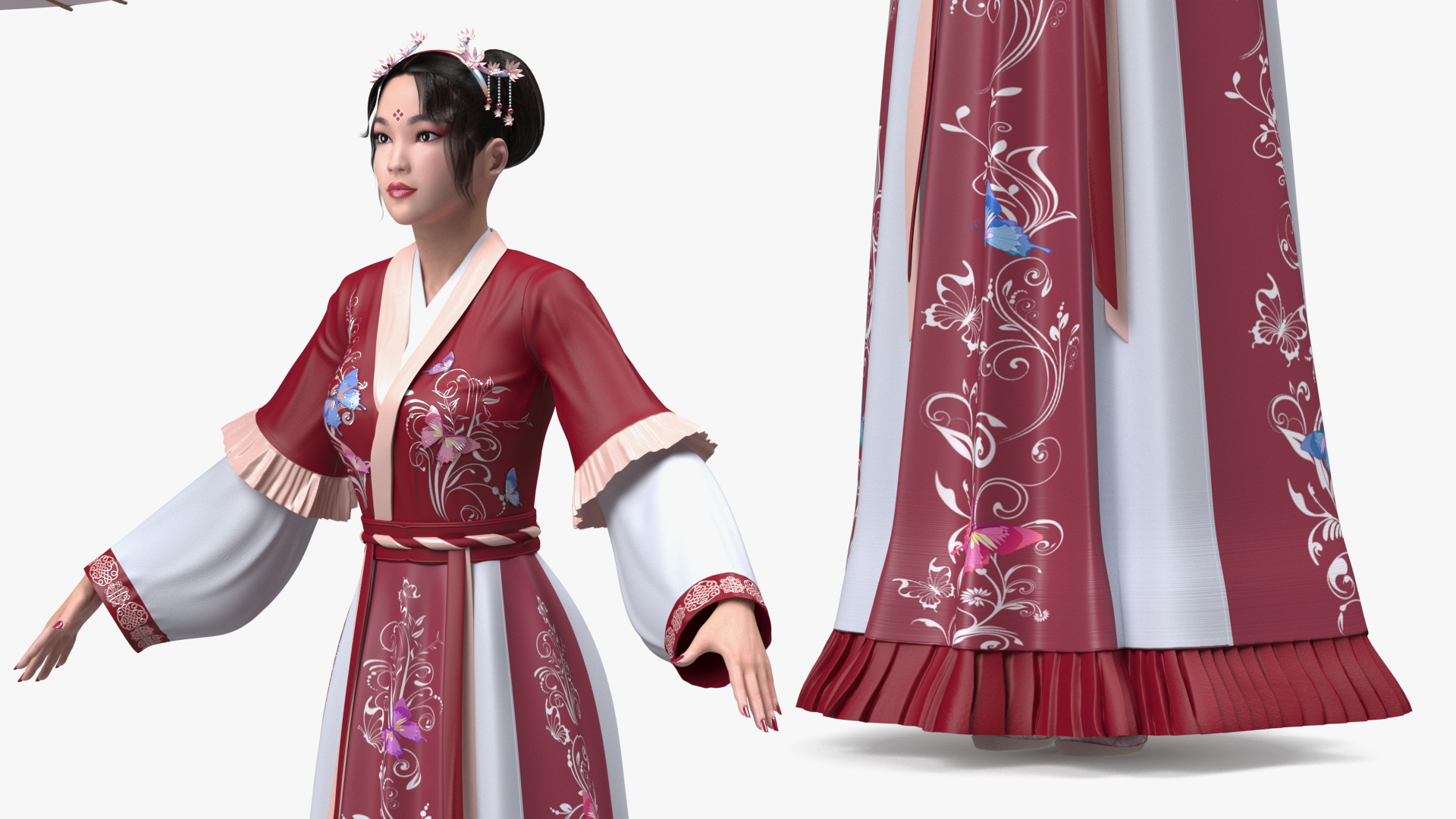 3D Chinese Woman in Traditional Clothes A-pose model