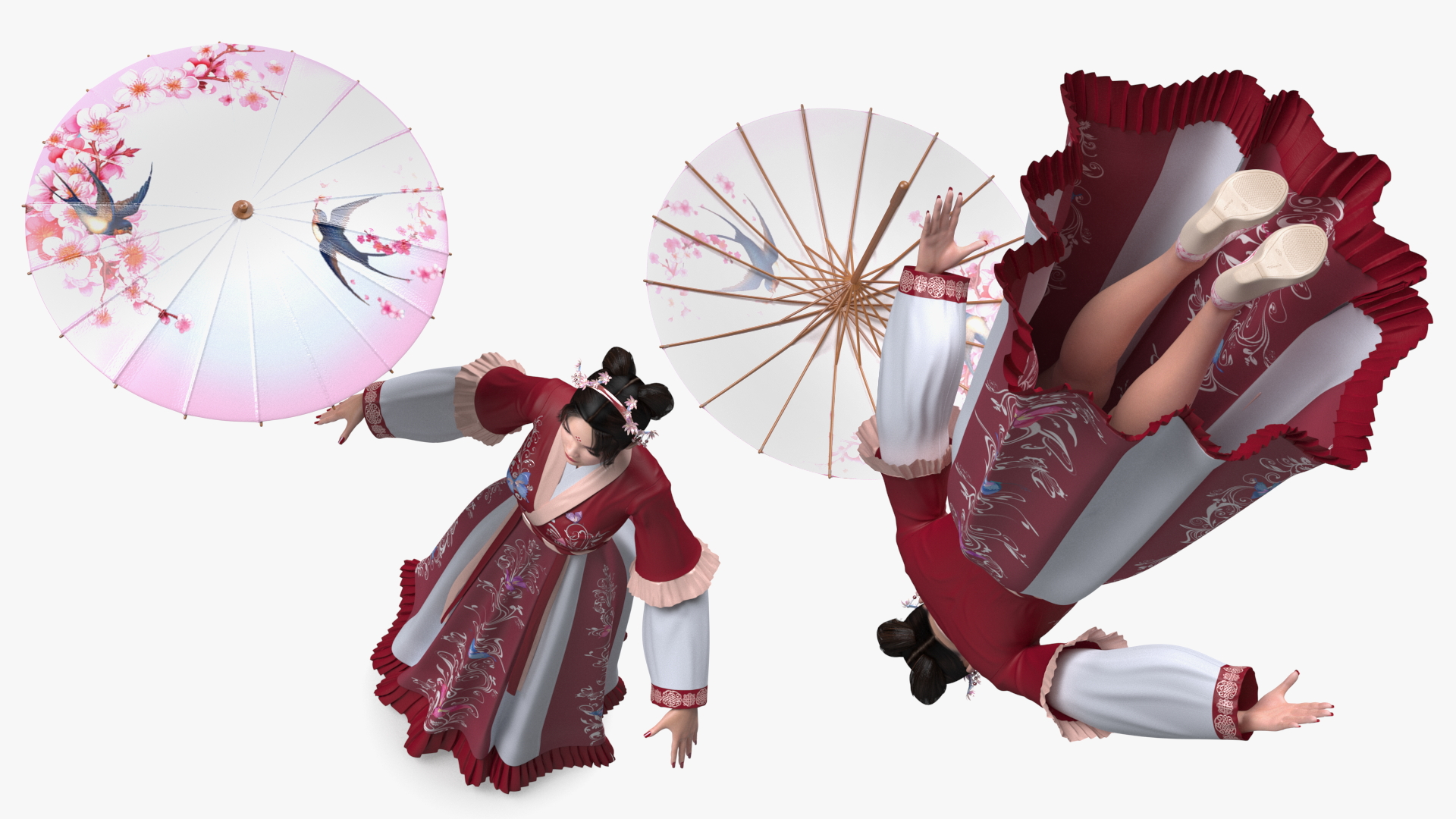 3D Chinese Woman in Traditional Clothes A-pose model
