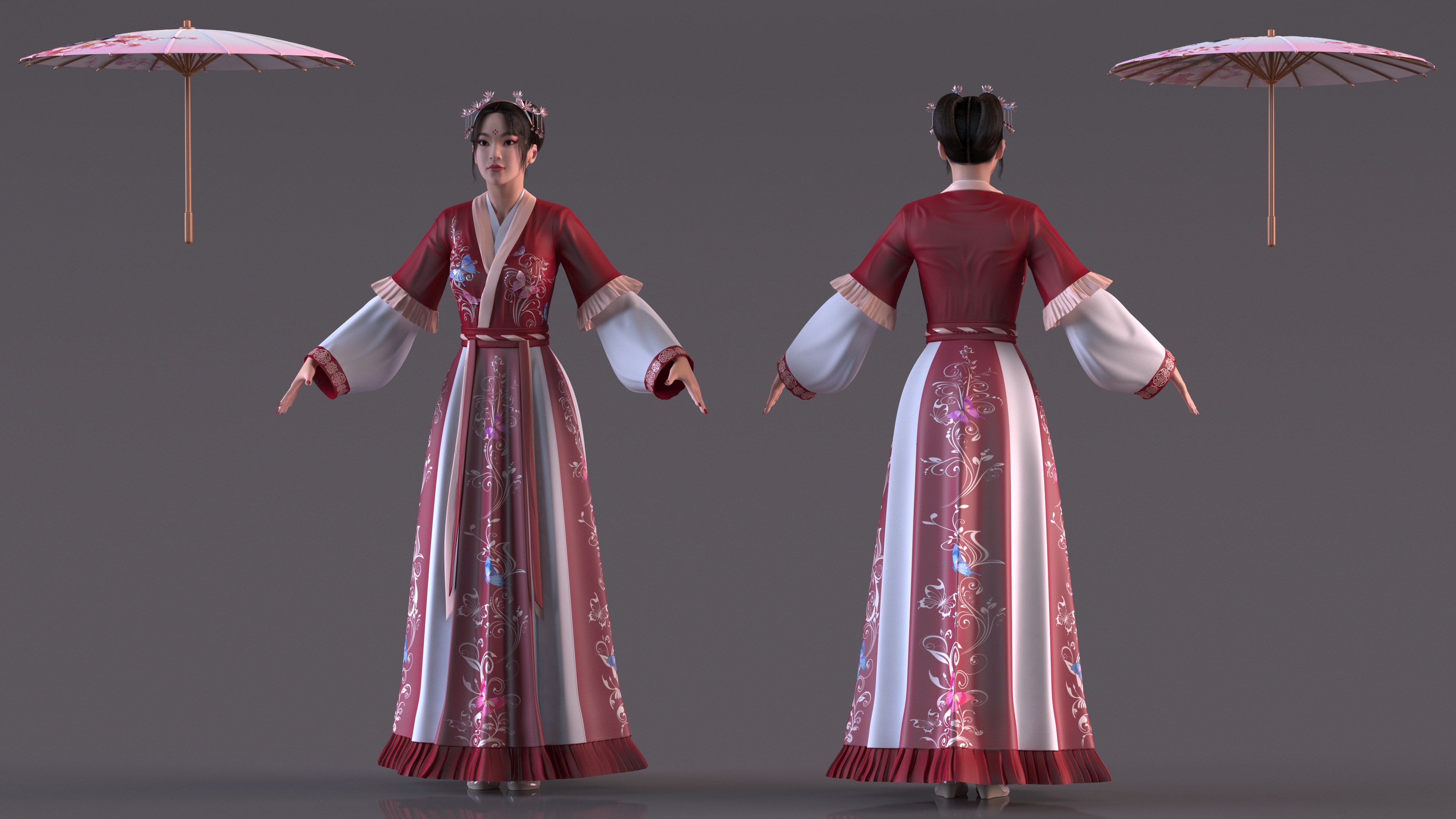 3D Chinese Woman in Traditional Clothes A-pose model
