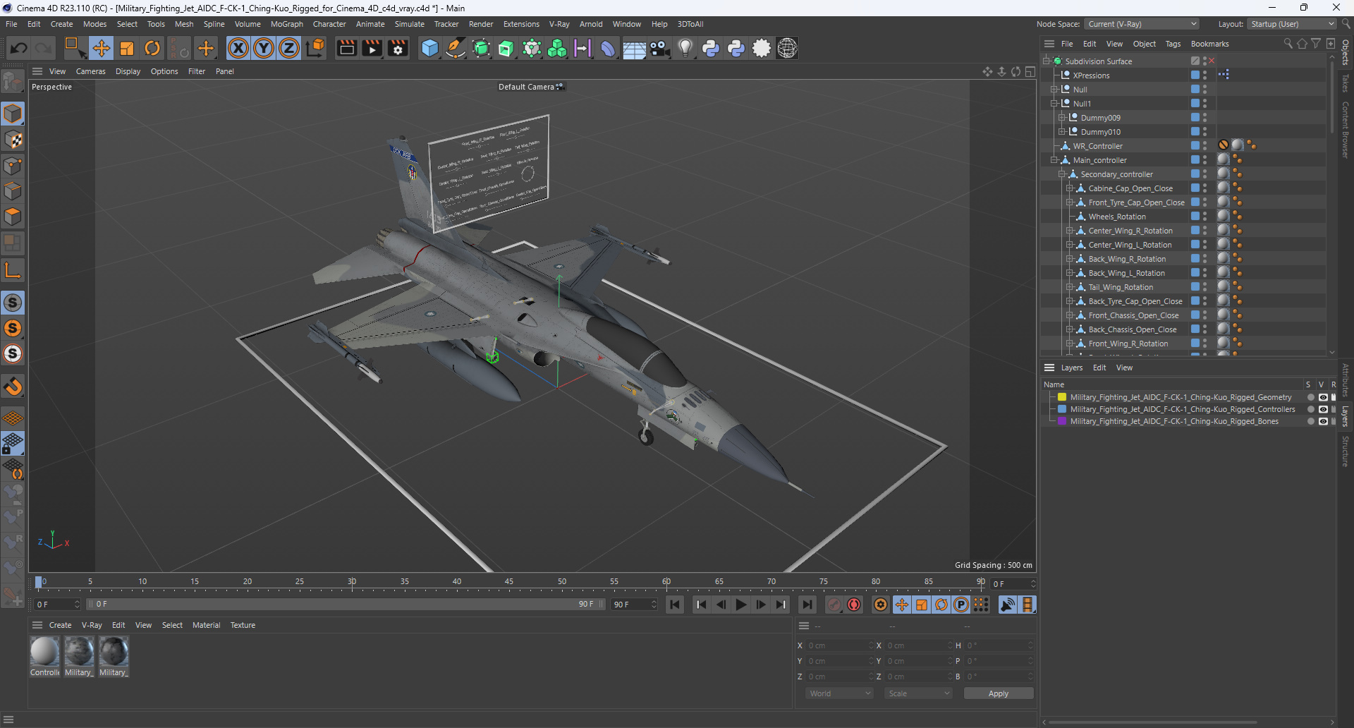 Military Fighting Jet AIDC F-CK-1 Ching-Kuo Rigged for Cinema 4D 3D model