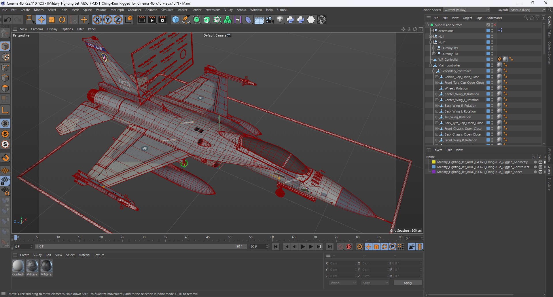 Military Fighting Jet AIDC F-CK-1 Ching-Kuo Rigged for Cinema 4D 3D model