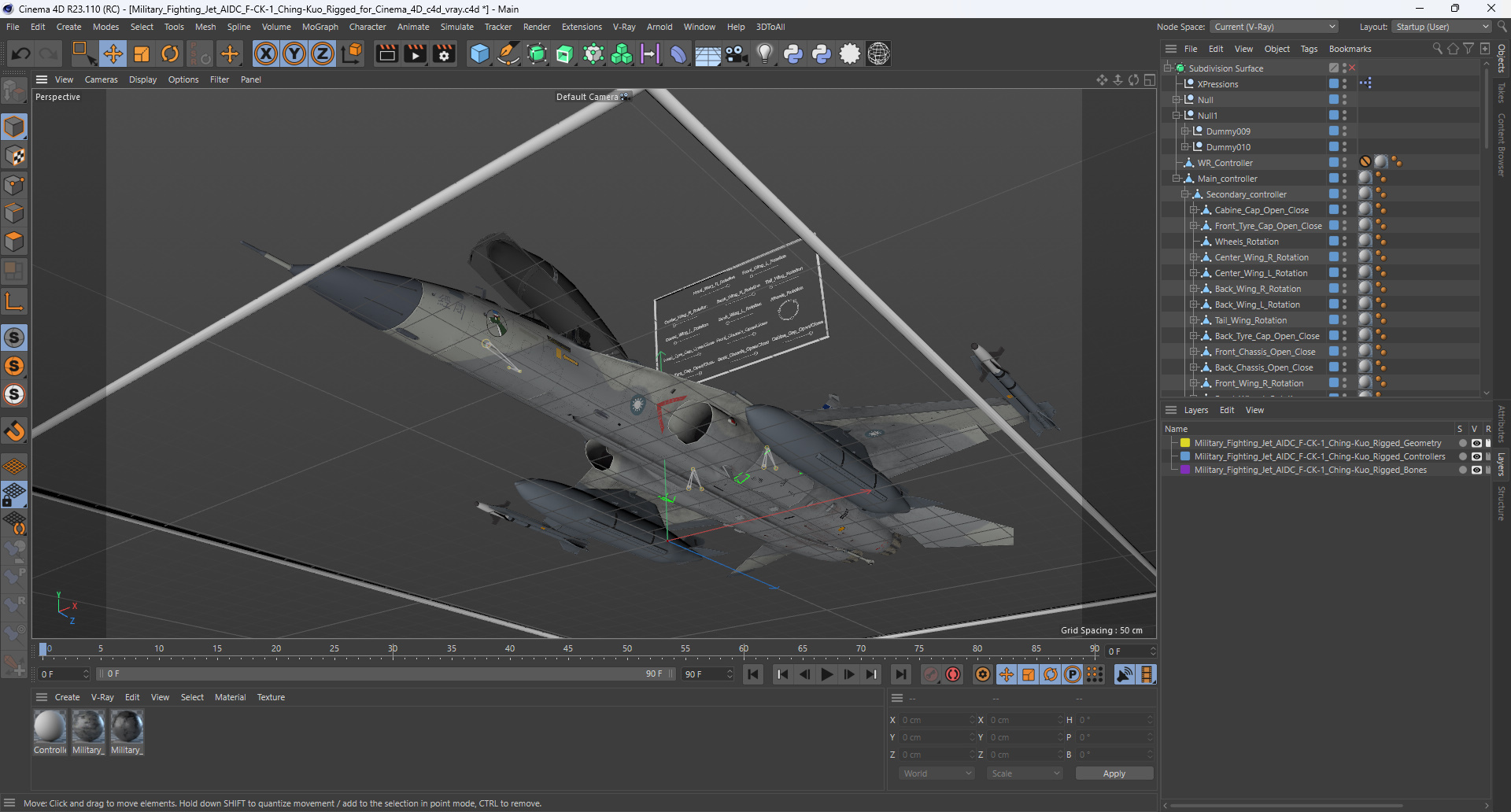 Military Fighting Jet AIDC F-CK-1 Ching-Kuo Rigged for Cinema 4D 3D model