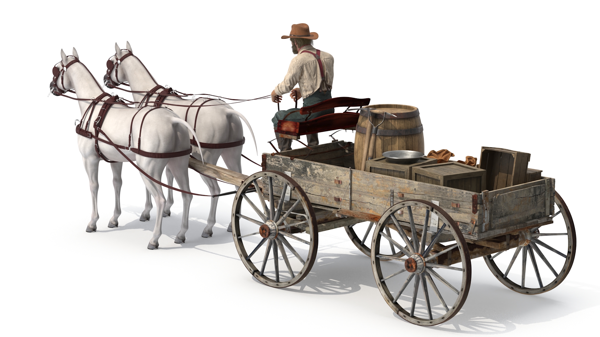 Gold Rush Miner with Wagon and Horses 3D