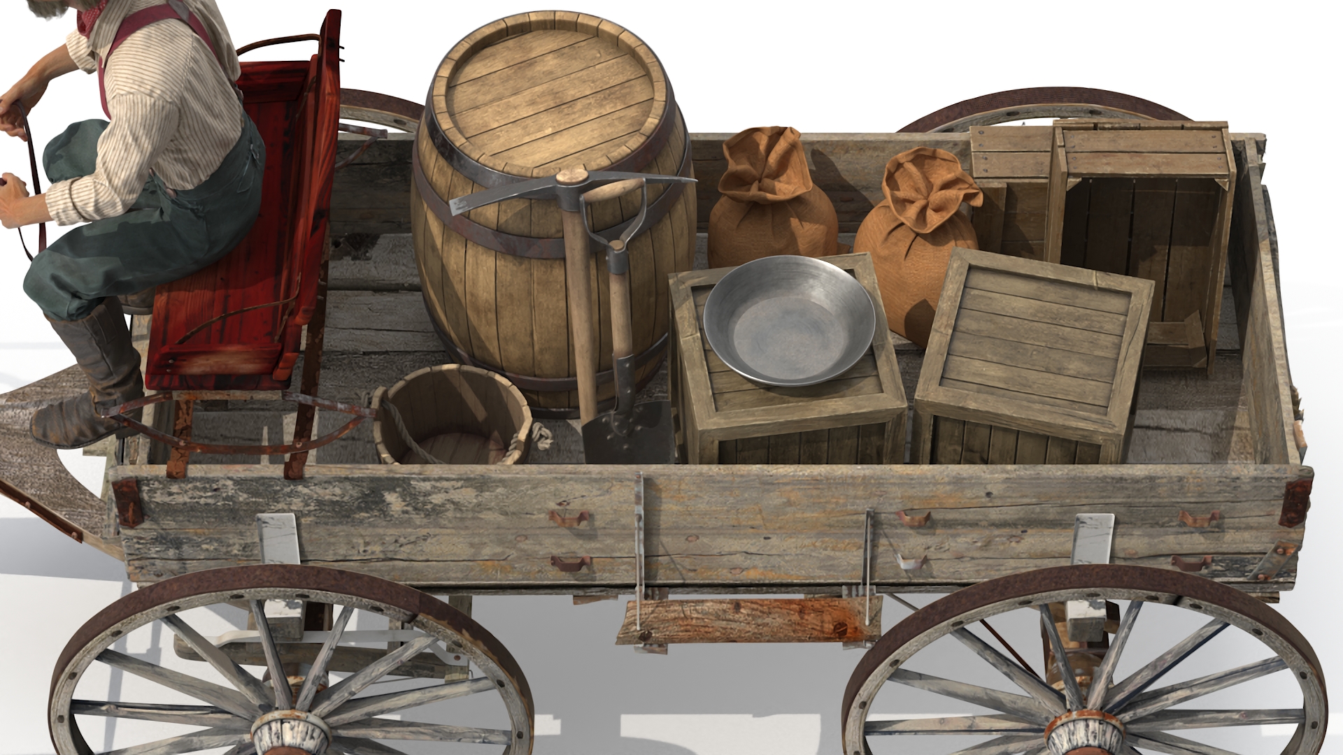 Gold Rush Miner with Wagon and Horses 3D