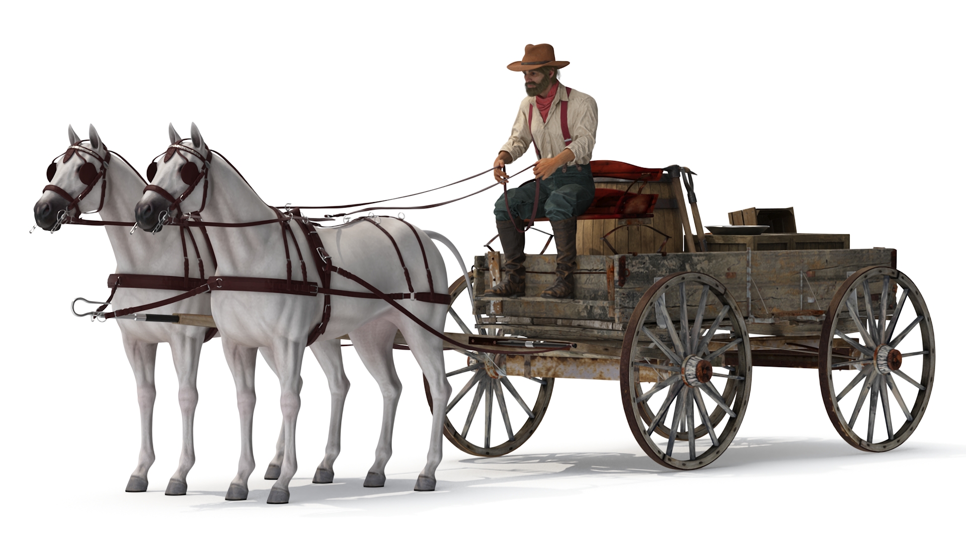 Gold Rush Miner with Wagon and Horses 3D