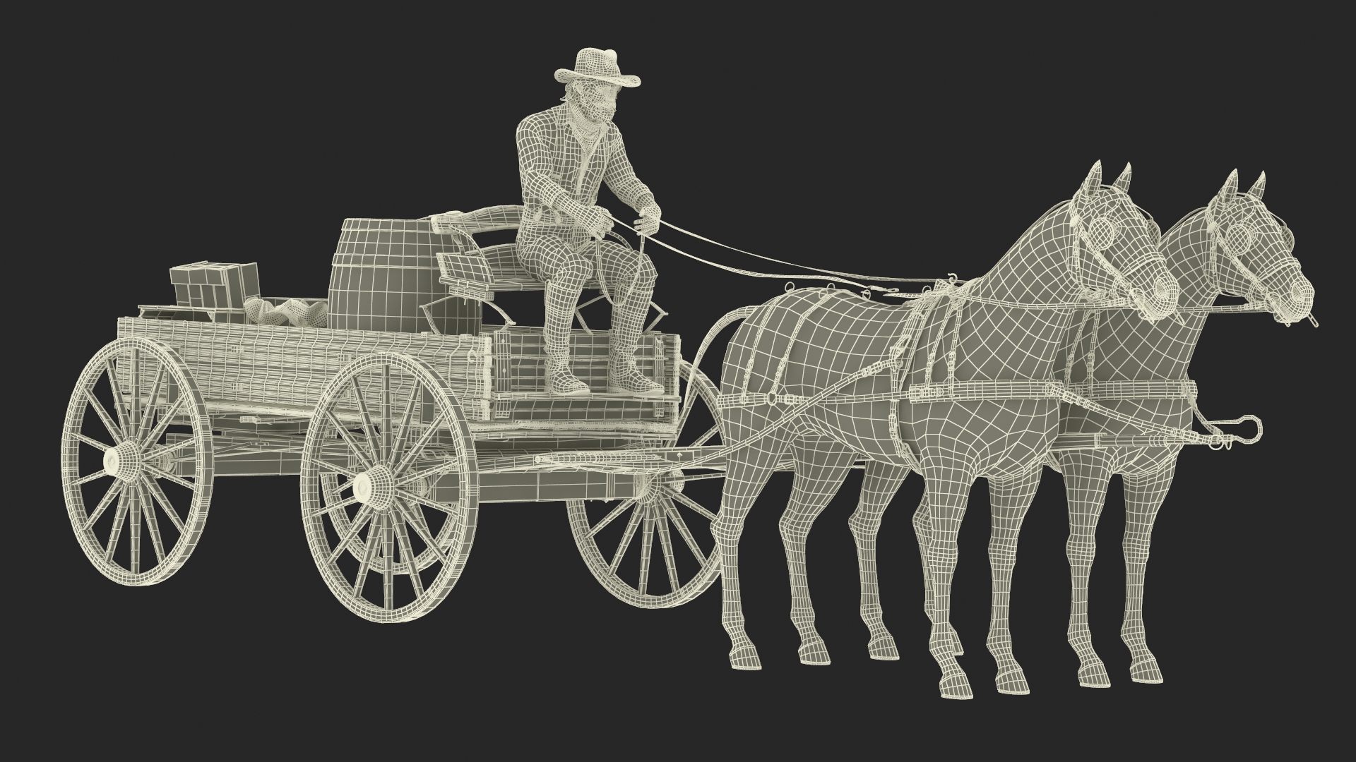 Gold Rush Miner with Wagon and Horses 3D