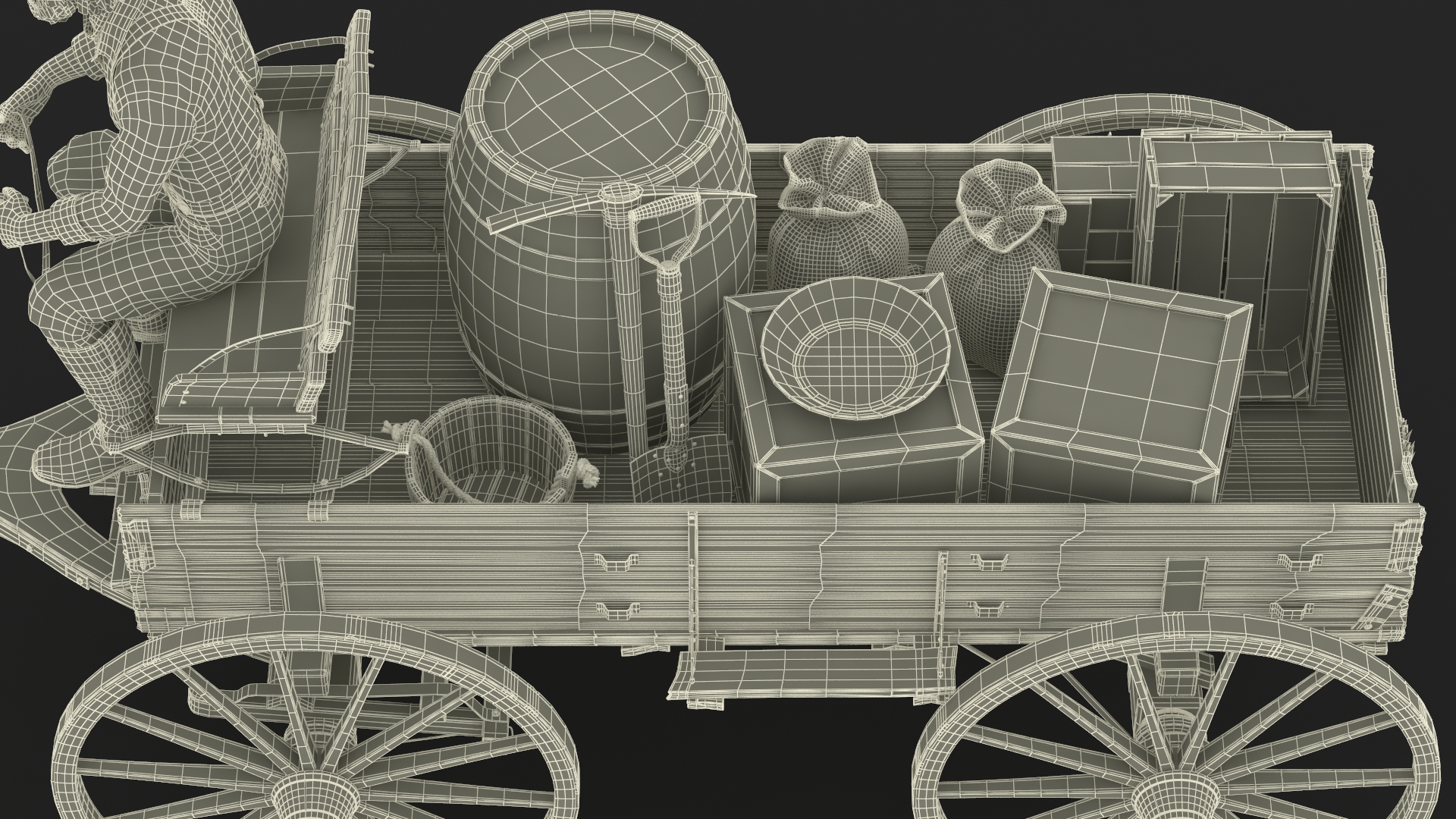 Gold Rush Miner with Wagon and Horses 3D
