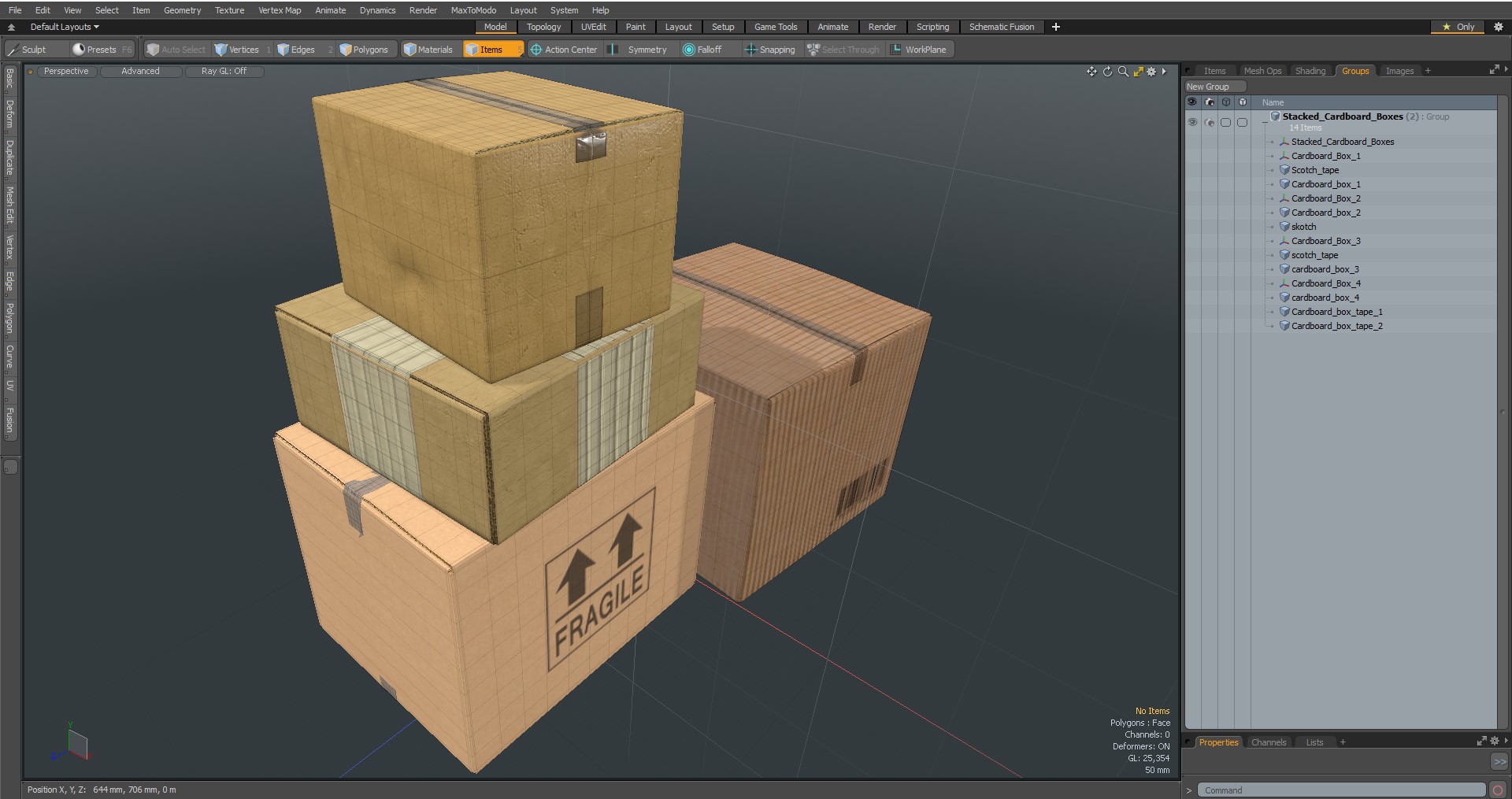 3D Stacked Cardboard Boxes model