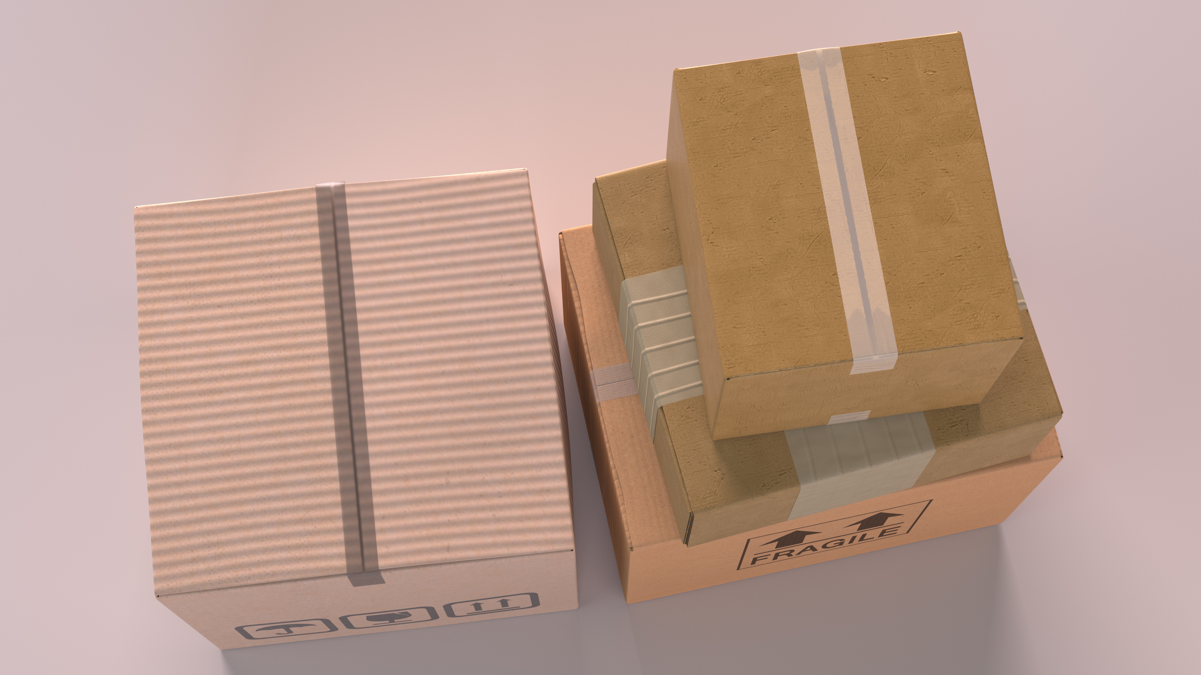 3D Stacked Cardboard Boxes model