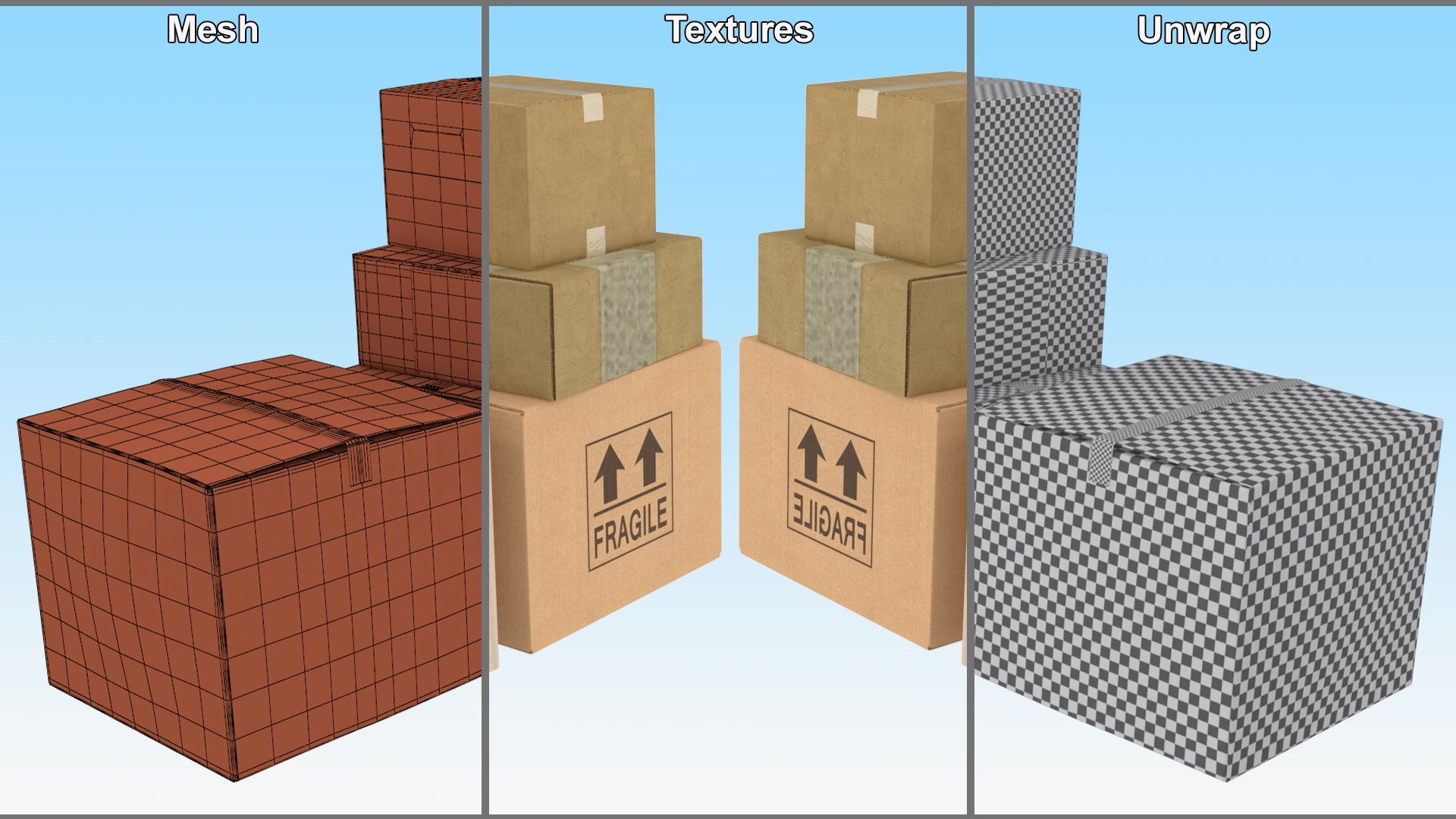 3D Stacked Cardboard Boxes model