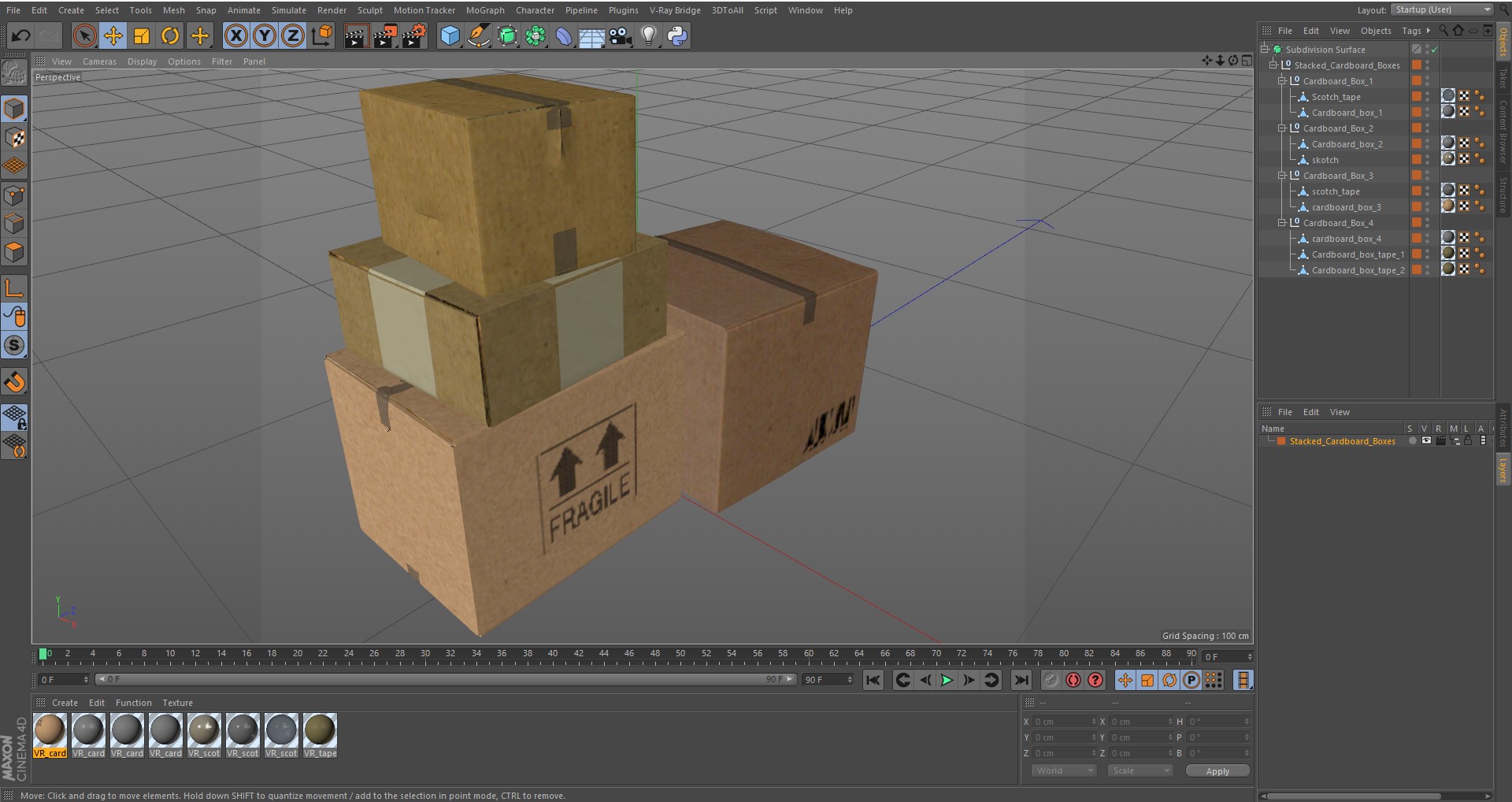 3D Stacked Cardboard Boxes model