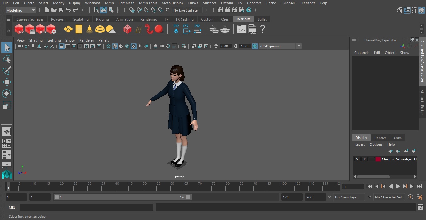 3D model Chinese Schoolgirl T-pose