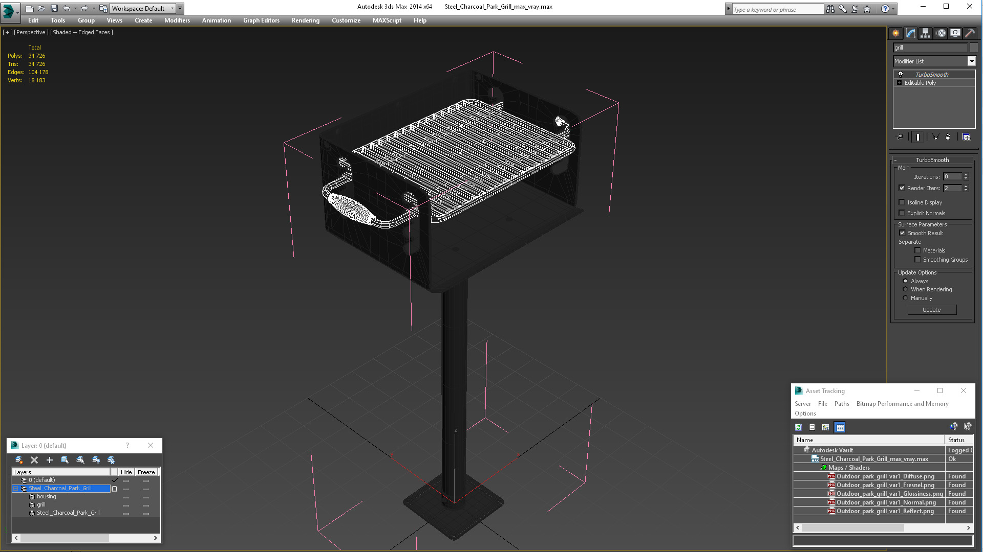 3D model Steel Charcoal Park Grill