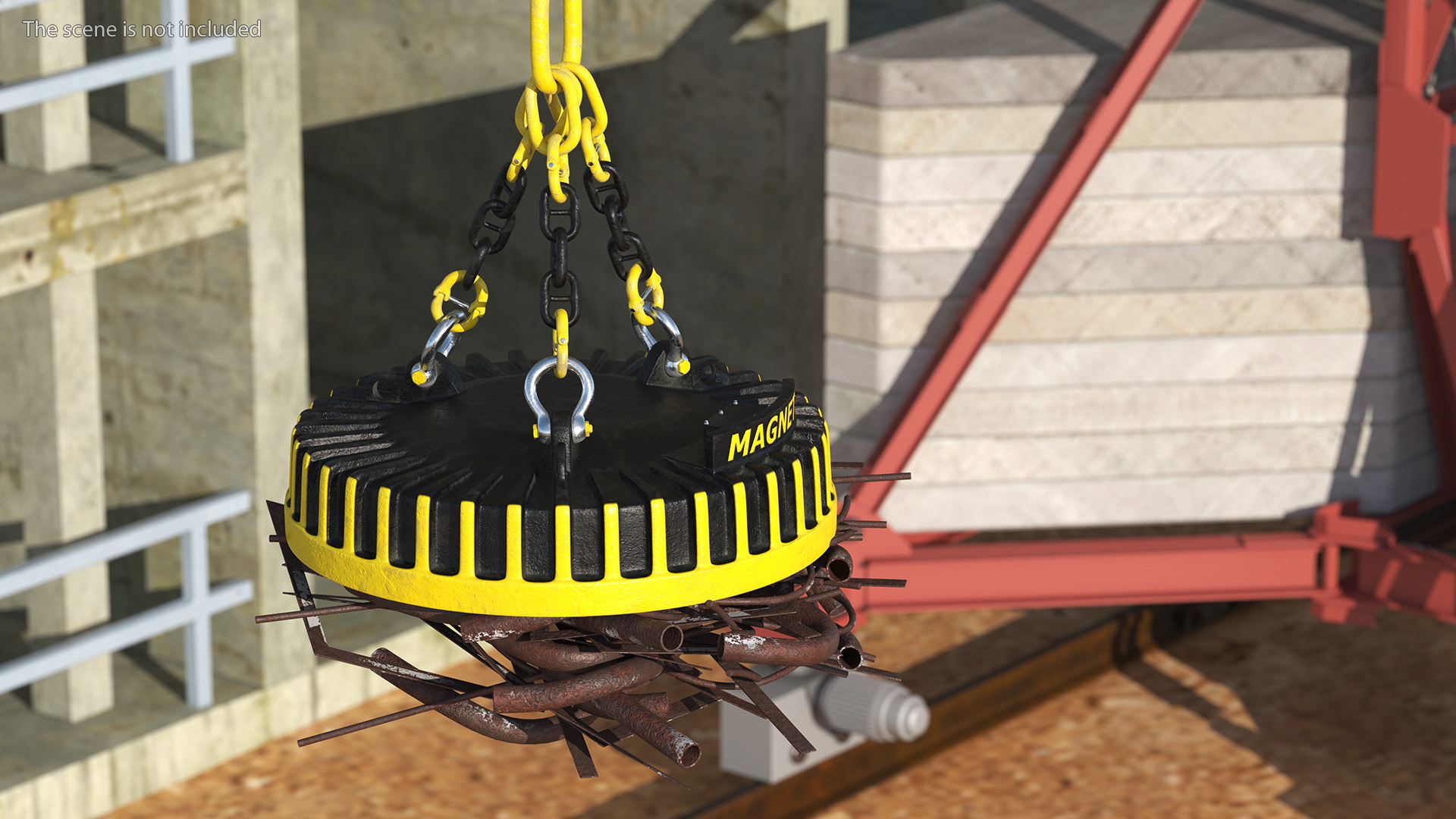 Lifting Industrial Electromagnet With Scrap Metal 3D model