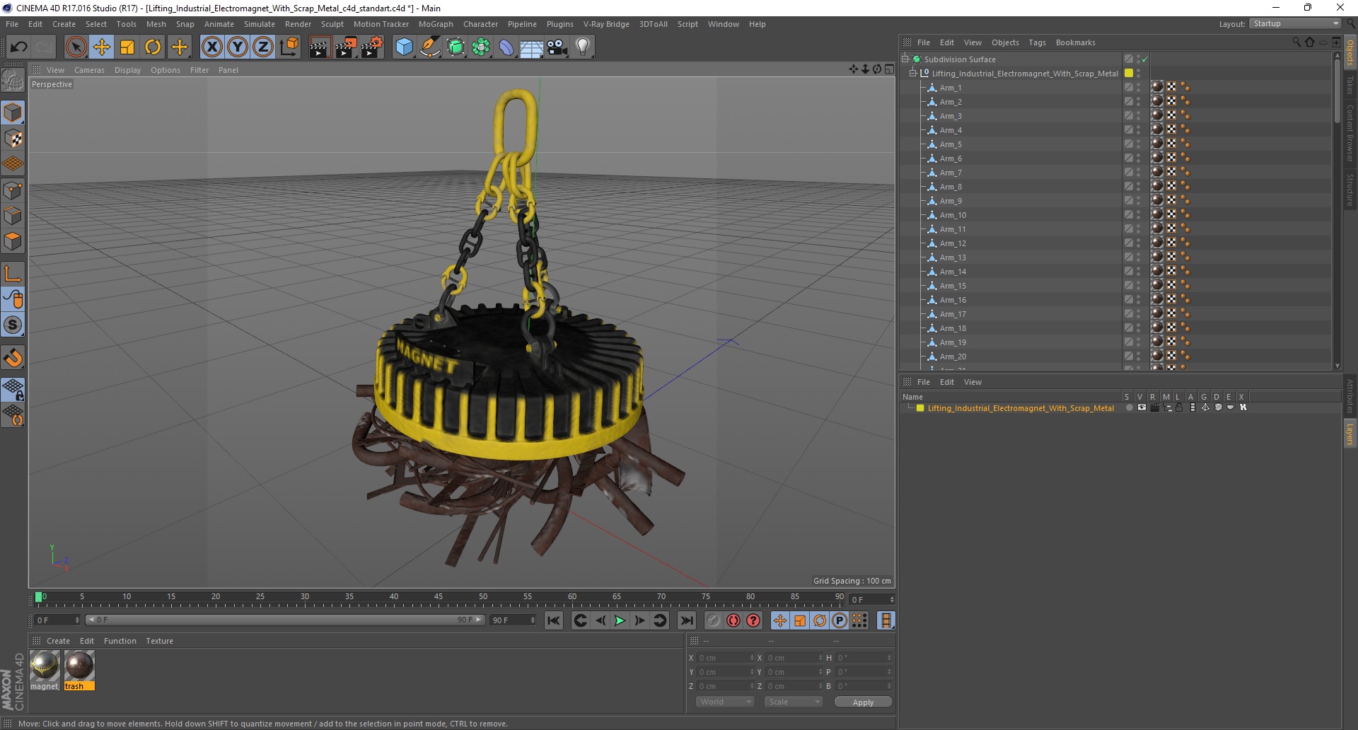 Lifting Industrial Electromagnet With Scrap Metal 3D model