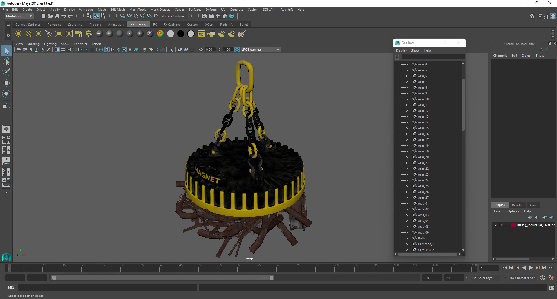 Lifting Industrial Electromagnet With Scrap Metal 3D model