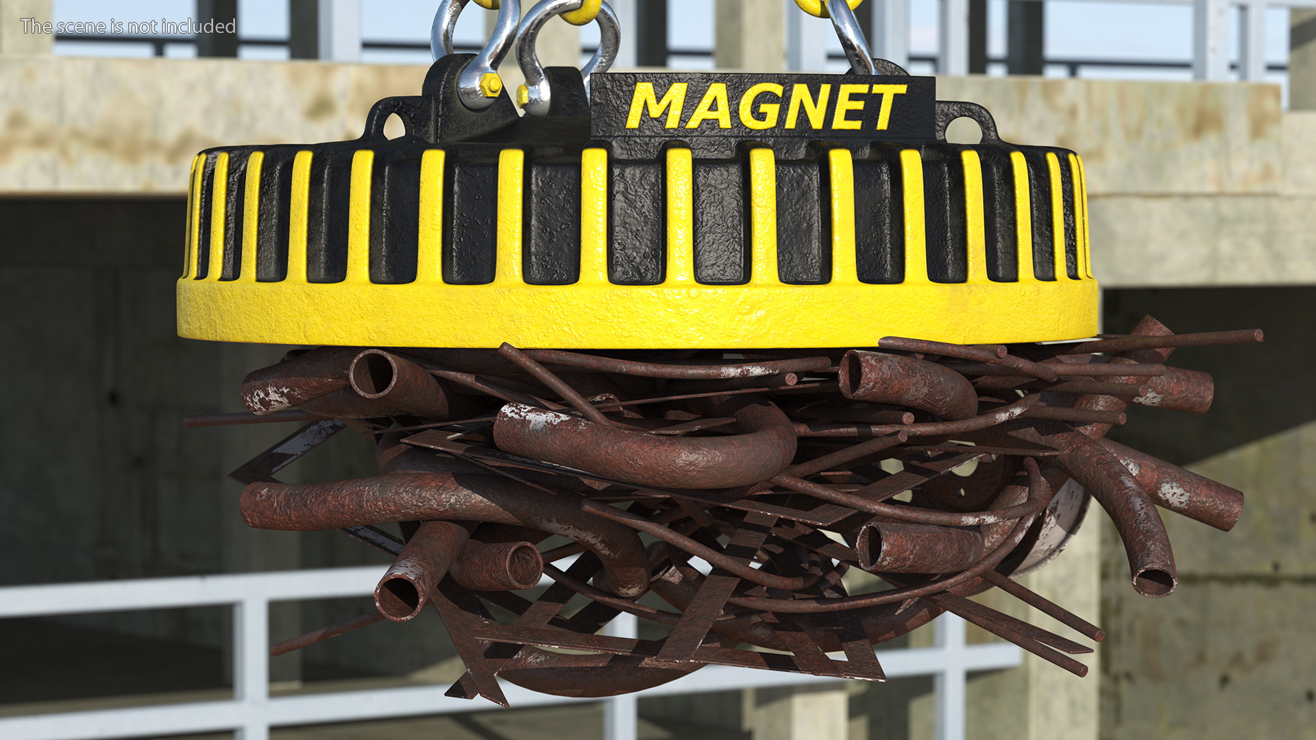 Lifting Industrial Electromagnet With Scrap Metal 3D model