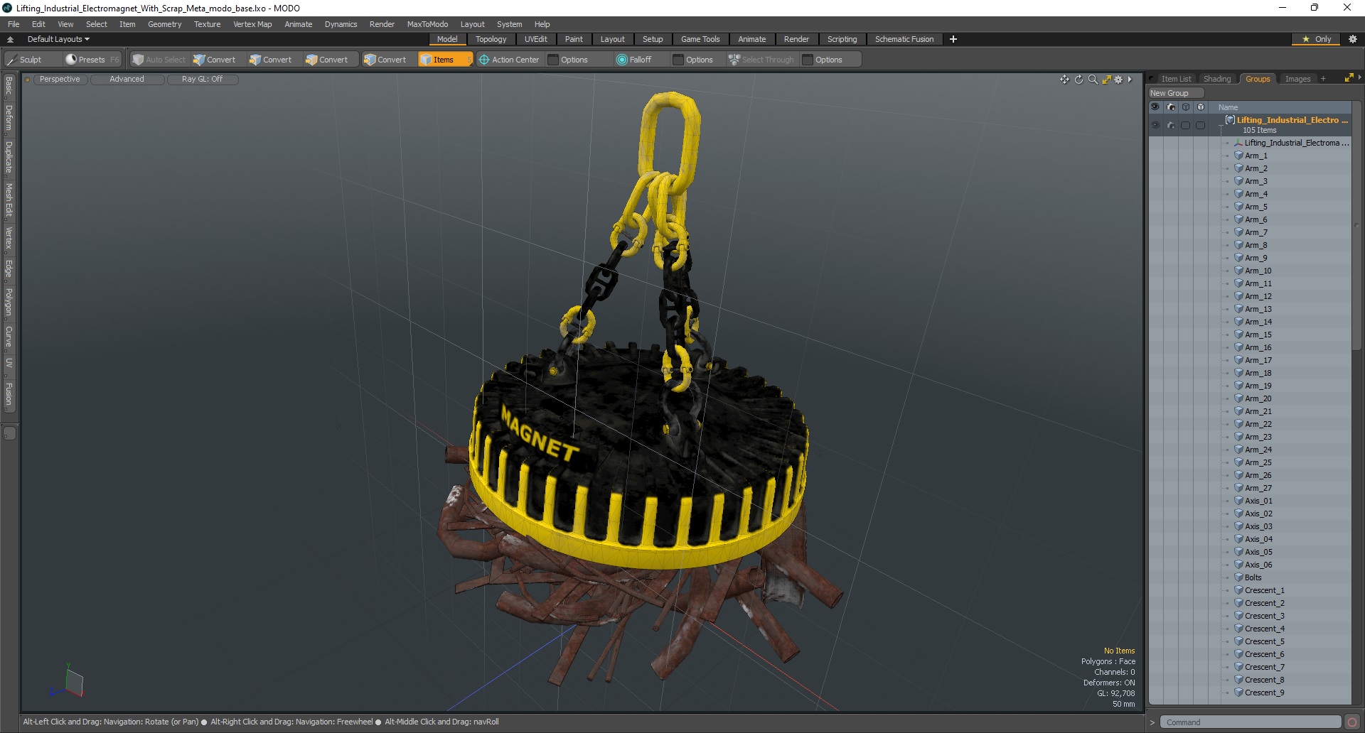 Lifting Industrial Electromagnet With Scrap Metal 3D model