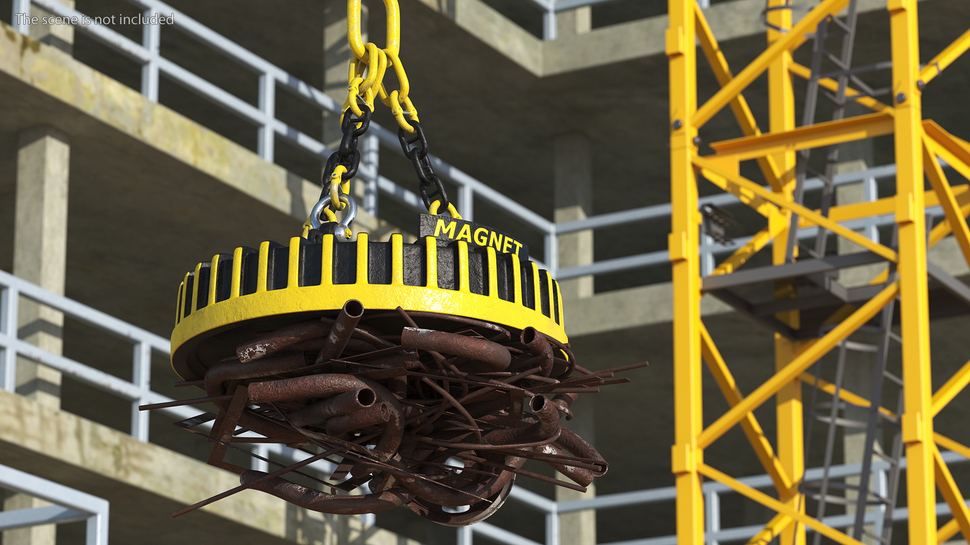 Lifting Industrial Electromagnet With Scrap Metal 3D model