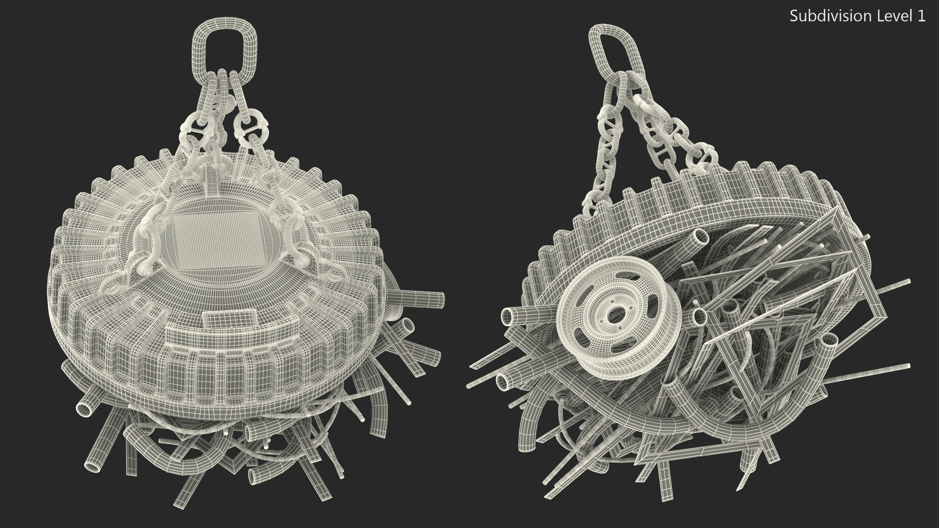 Lifting Industrial Electromagnet With Scrap Metal 3D model