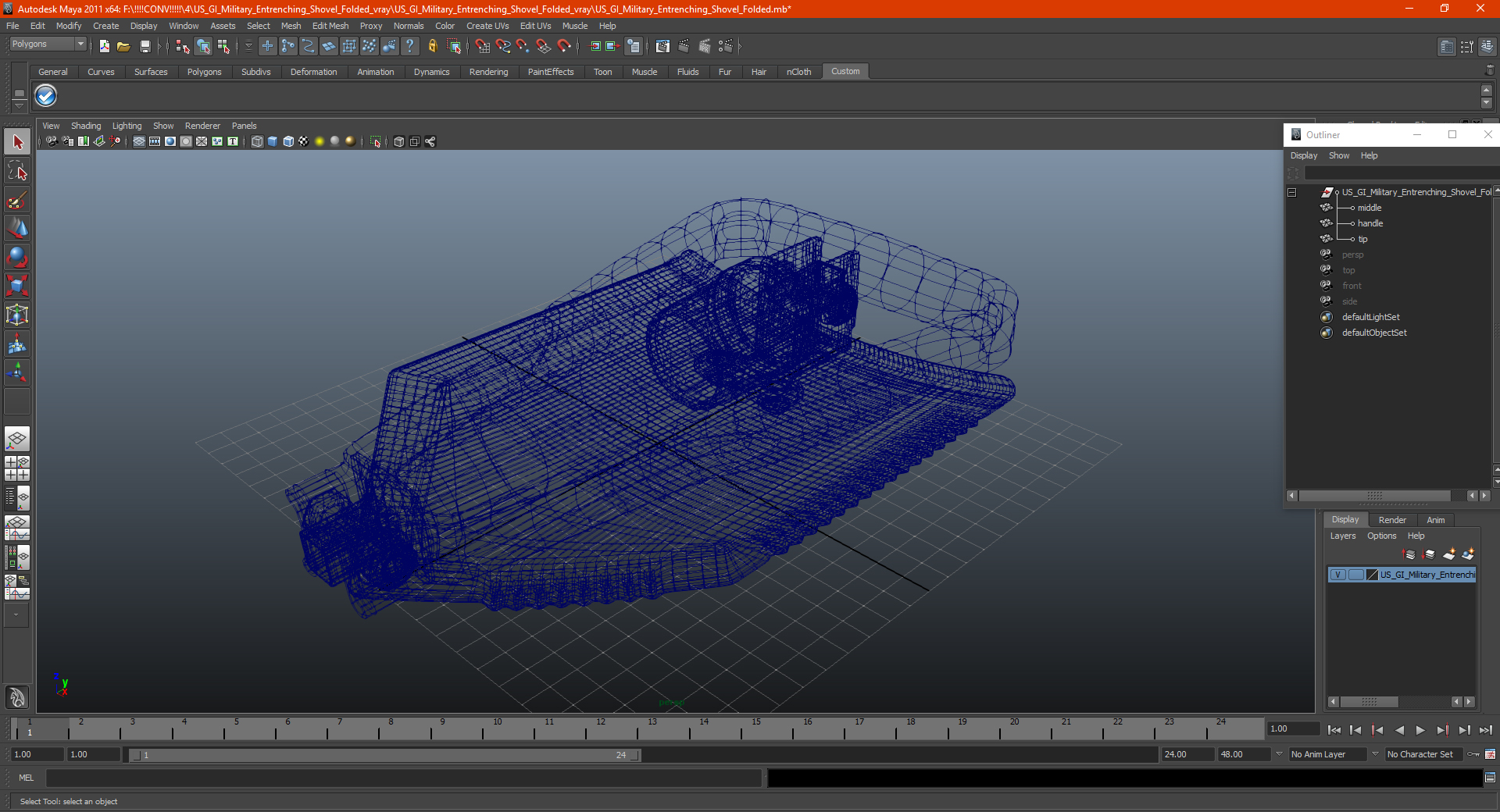 3D model US GI Military Entrenching Shovel Folded