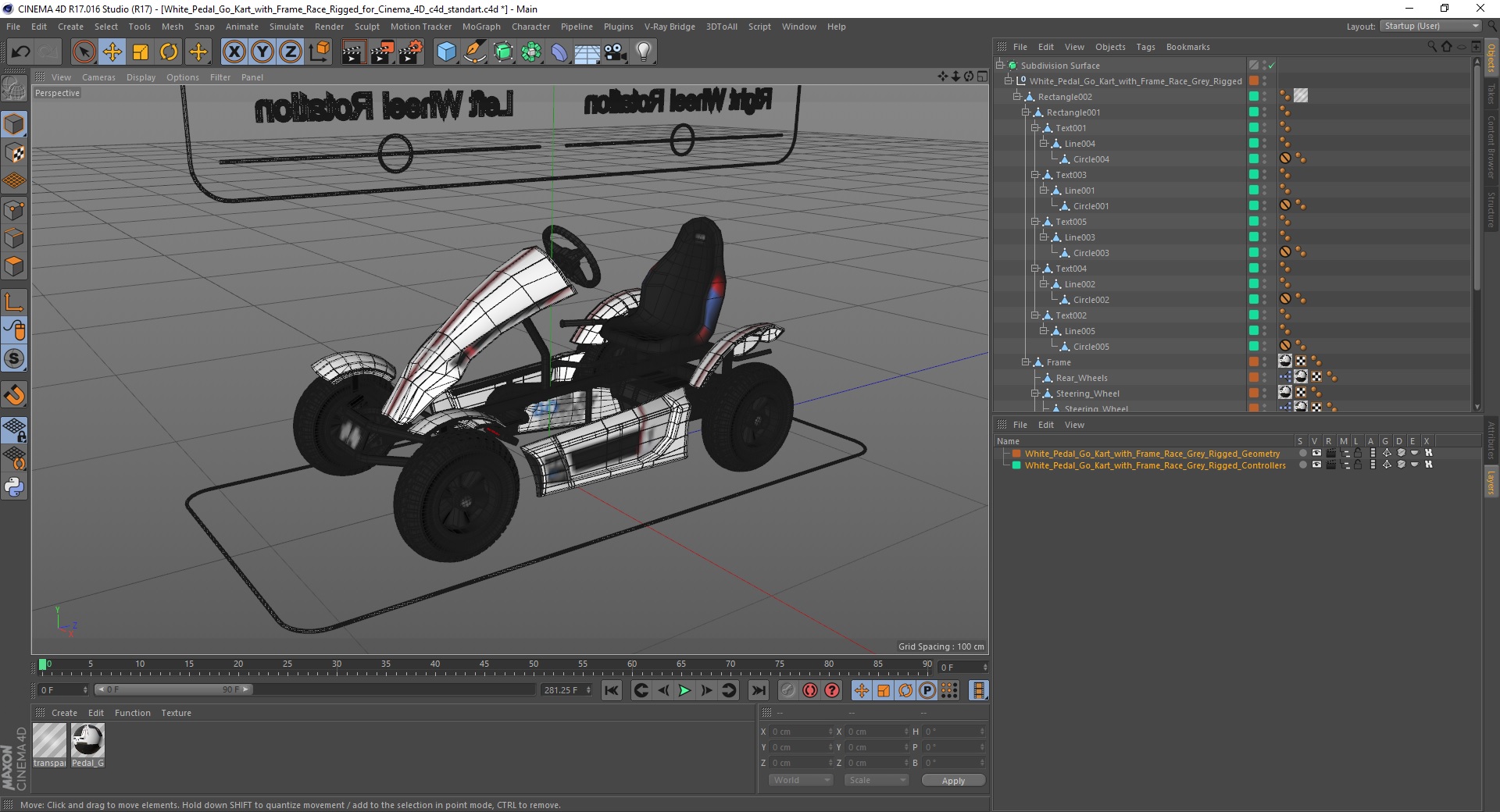 3D White Pedal Go Kart with Frame Race Rigged for Cinema 4D