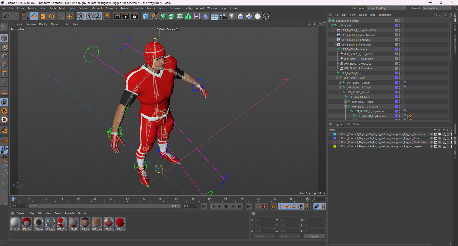Uniform Football Player with Rugby Helmet Headguard Rigged for Cinema 4D 3D