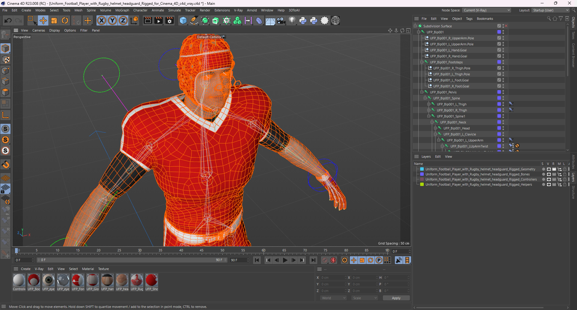 Uniform Football Player with Rugby Helmet Headguard Rigged for Cinema 4D 3D