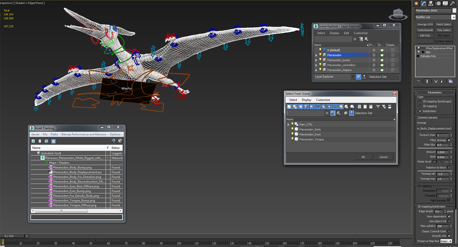 Pterosaur Pteranodon White Rigged with Fur 3D