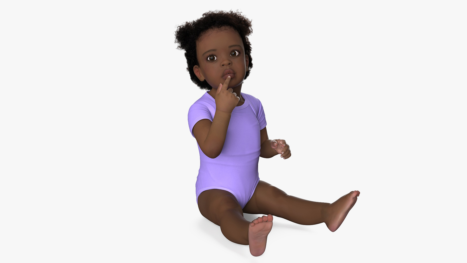 African Baby Girl Light Skin in Bodysuit Sitting Fur 3D