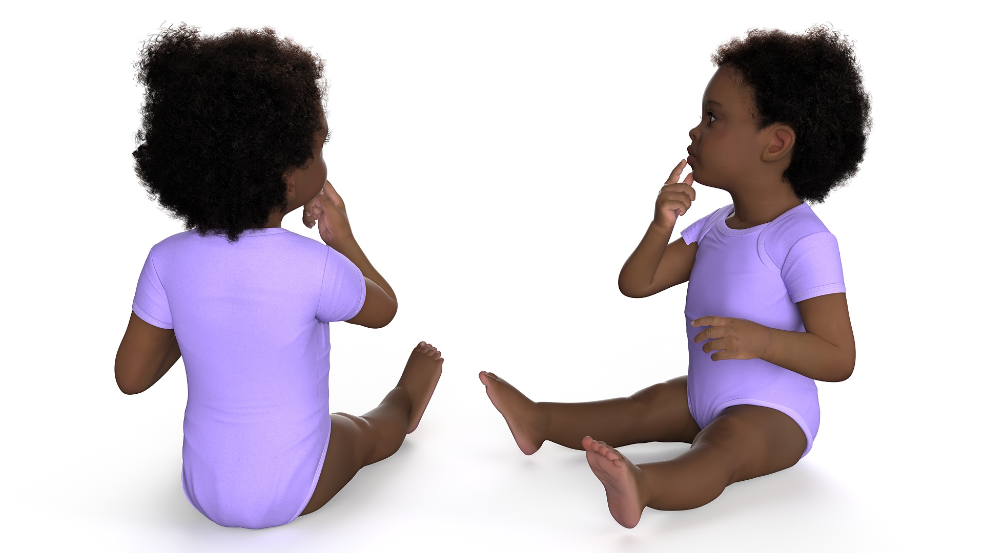 African Baby Girl Light Skin in Bodysuit Sitting Fur 3D