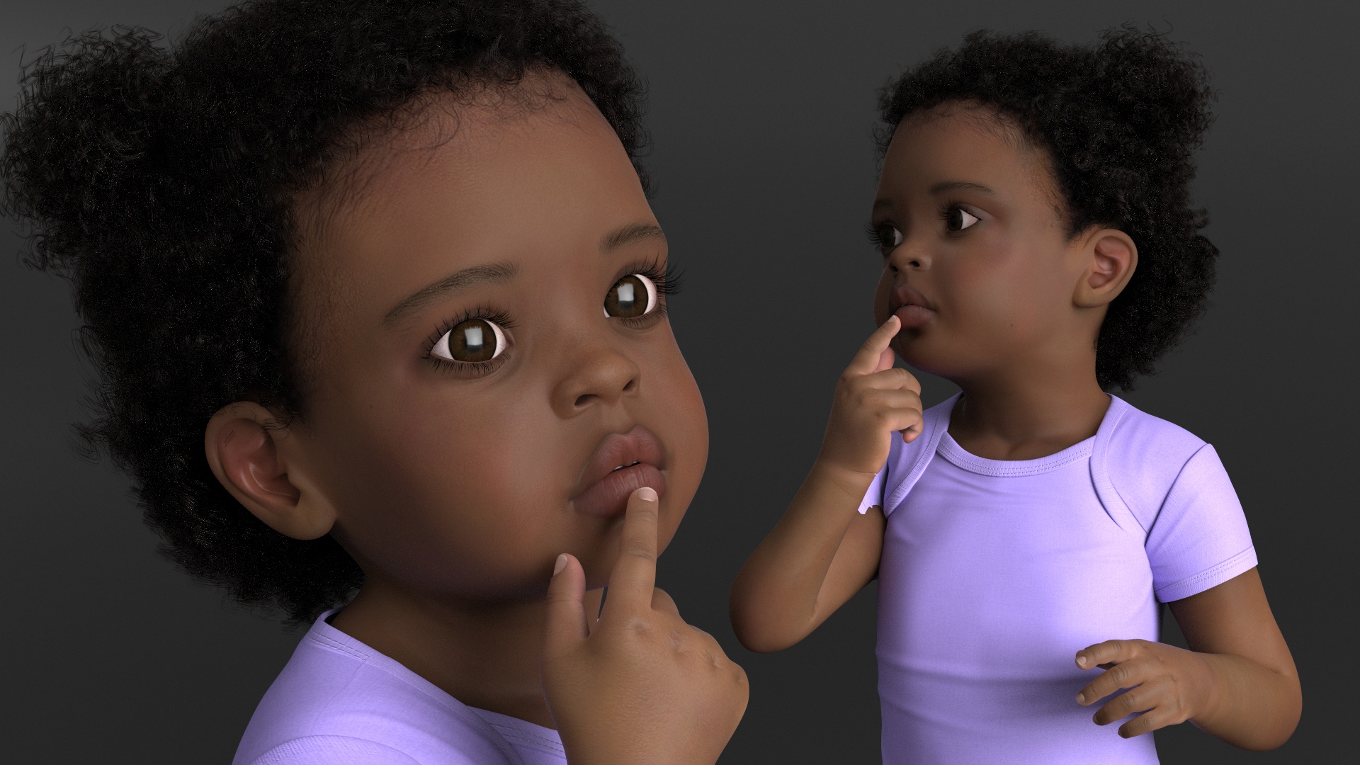 African Baby Girl Light Skin in Bodysuit Sitting Fur 3D