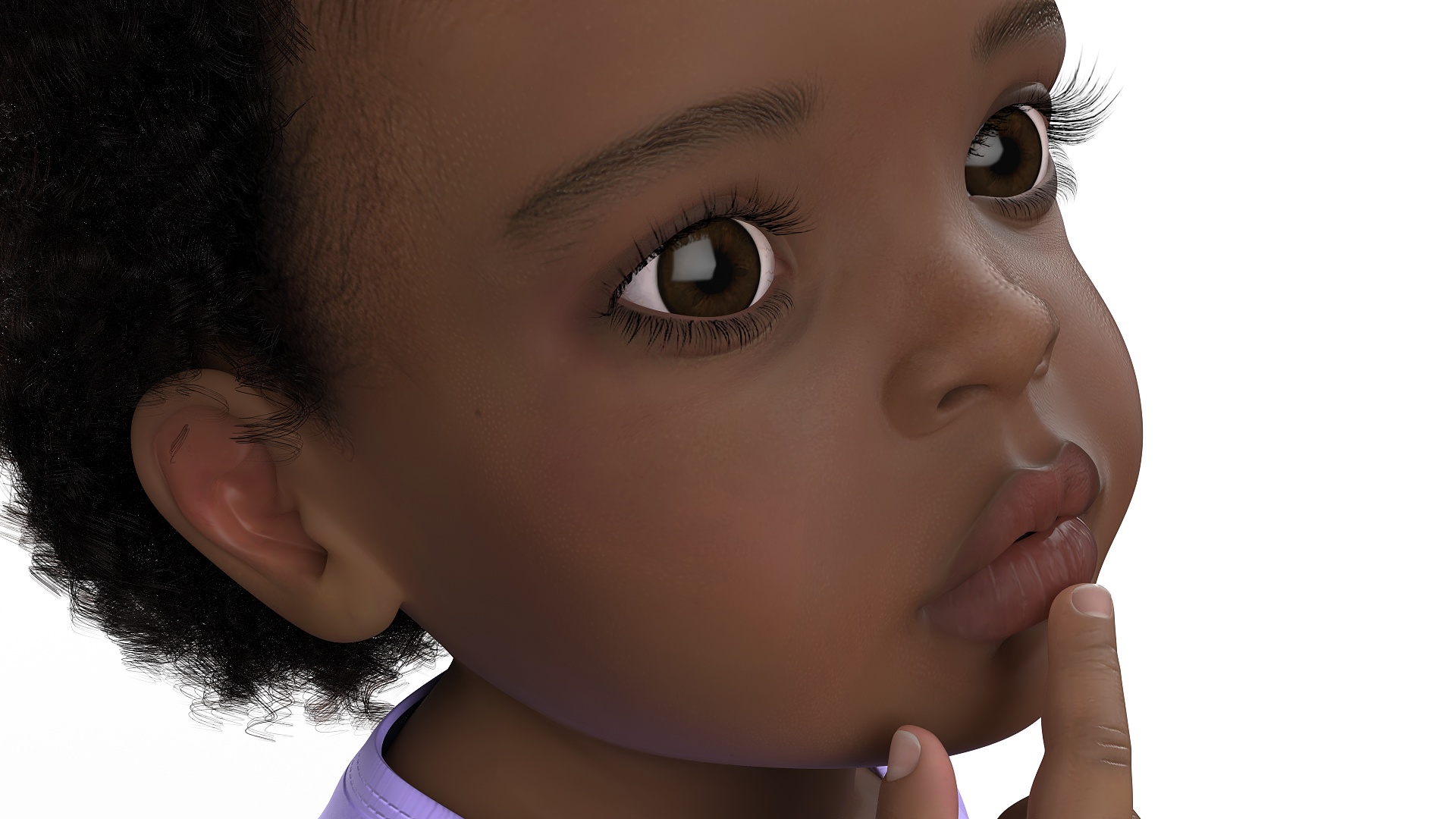 African Baby Girl Light Skin in Bodysuit Sitting Fur 3D