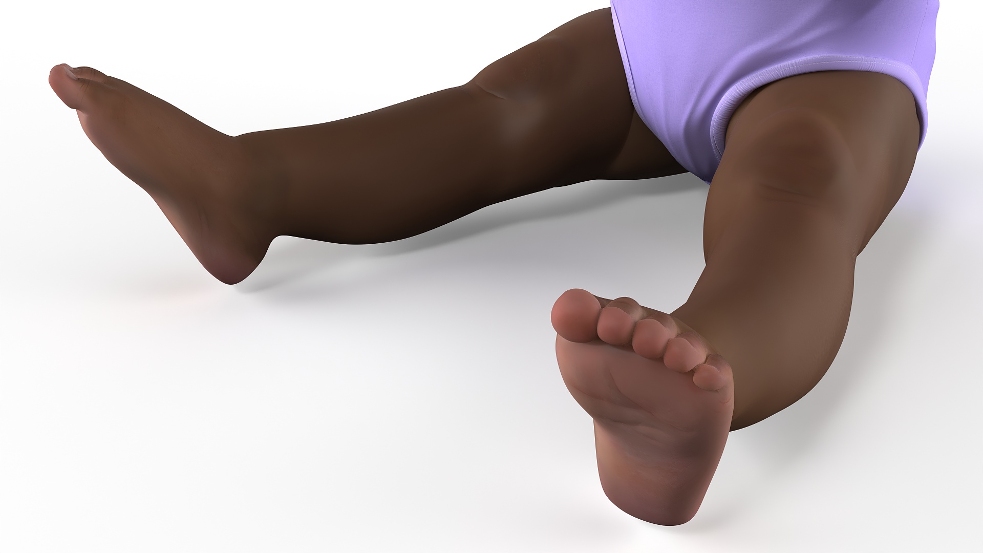 African Baby Girl Light Skin in Bodysuit Sitting Fur 3D