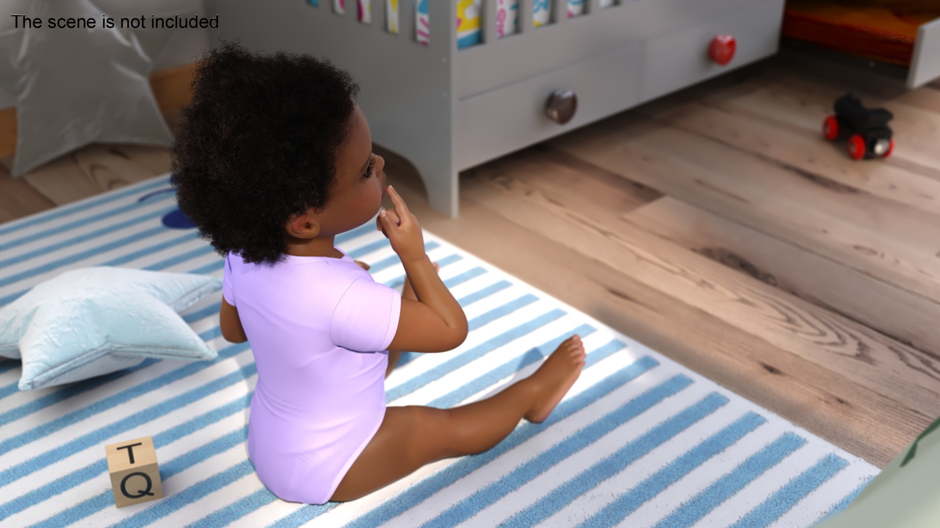 African Baby Girl Light Skin in Bodysuit Sitting Fur 3D