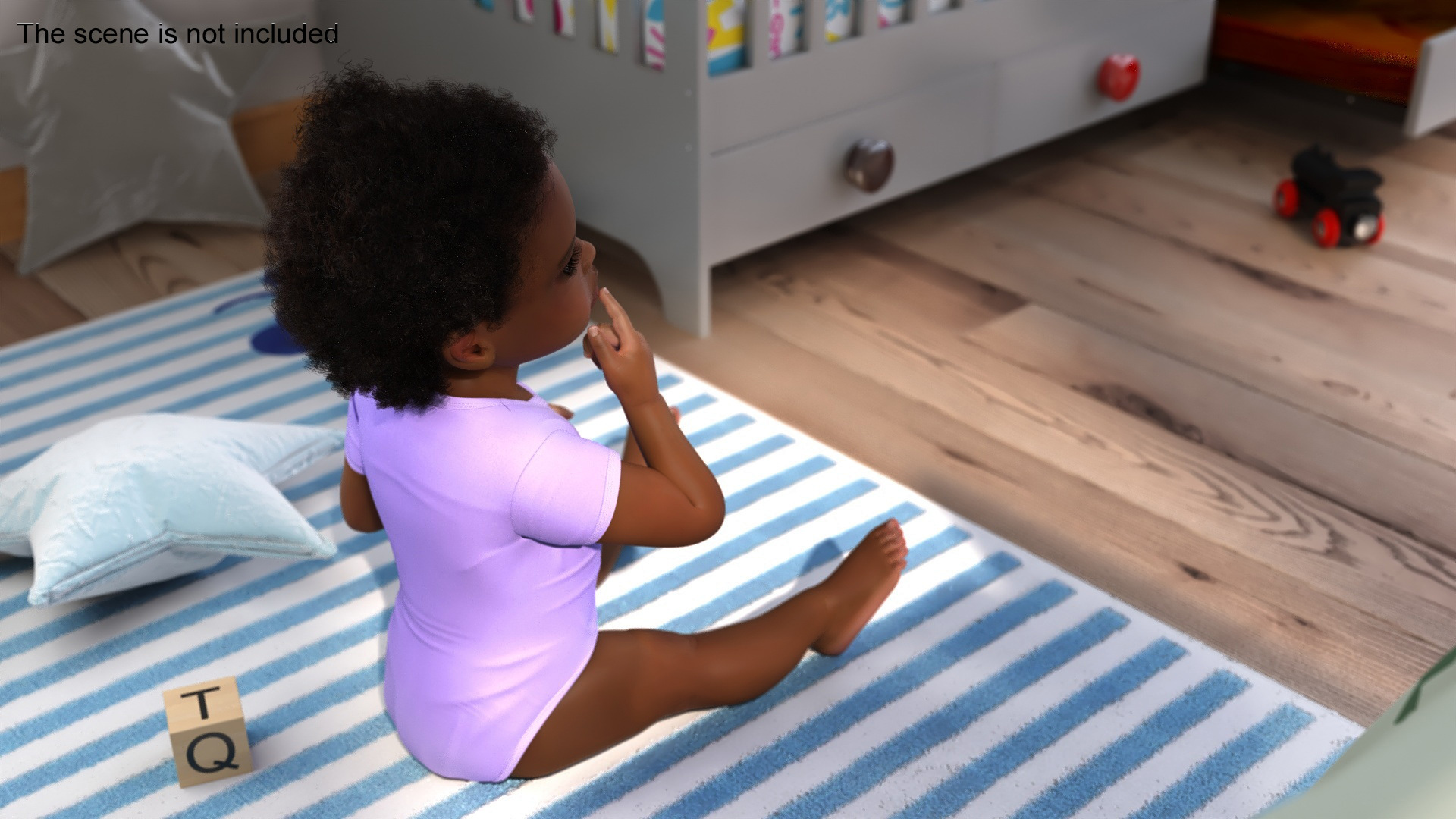 African Baby Girl Light Skin in Bodysuit Sitting Fur 3D