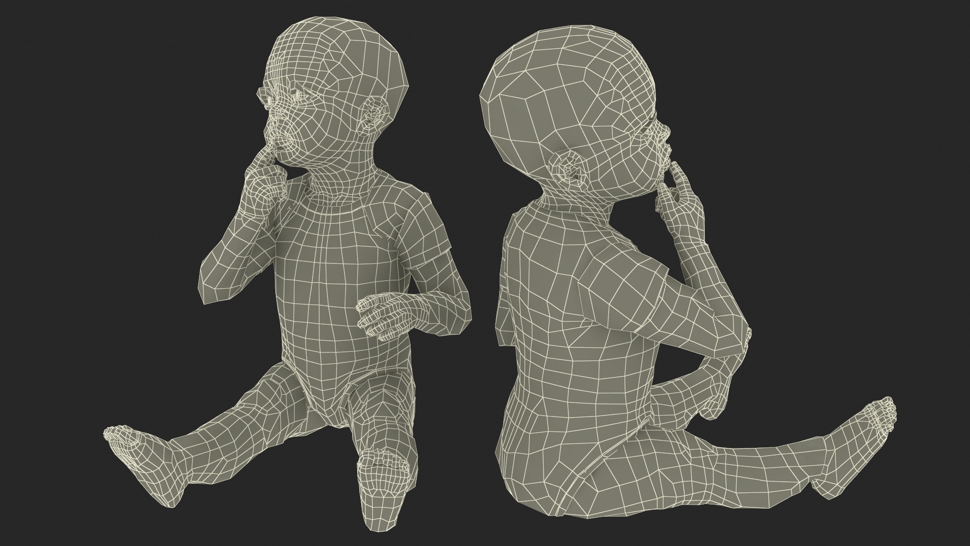 African Baby Girl Light Skin in Bodysuit Sitting Fur 3D