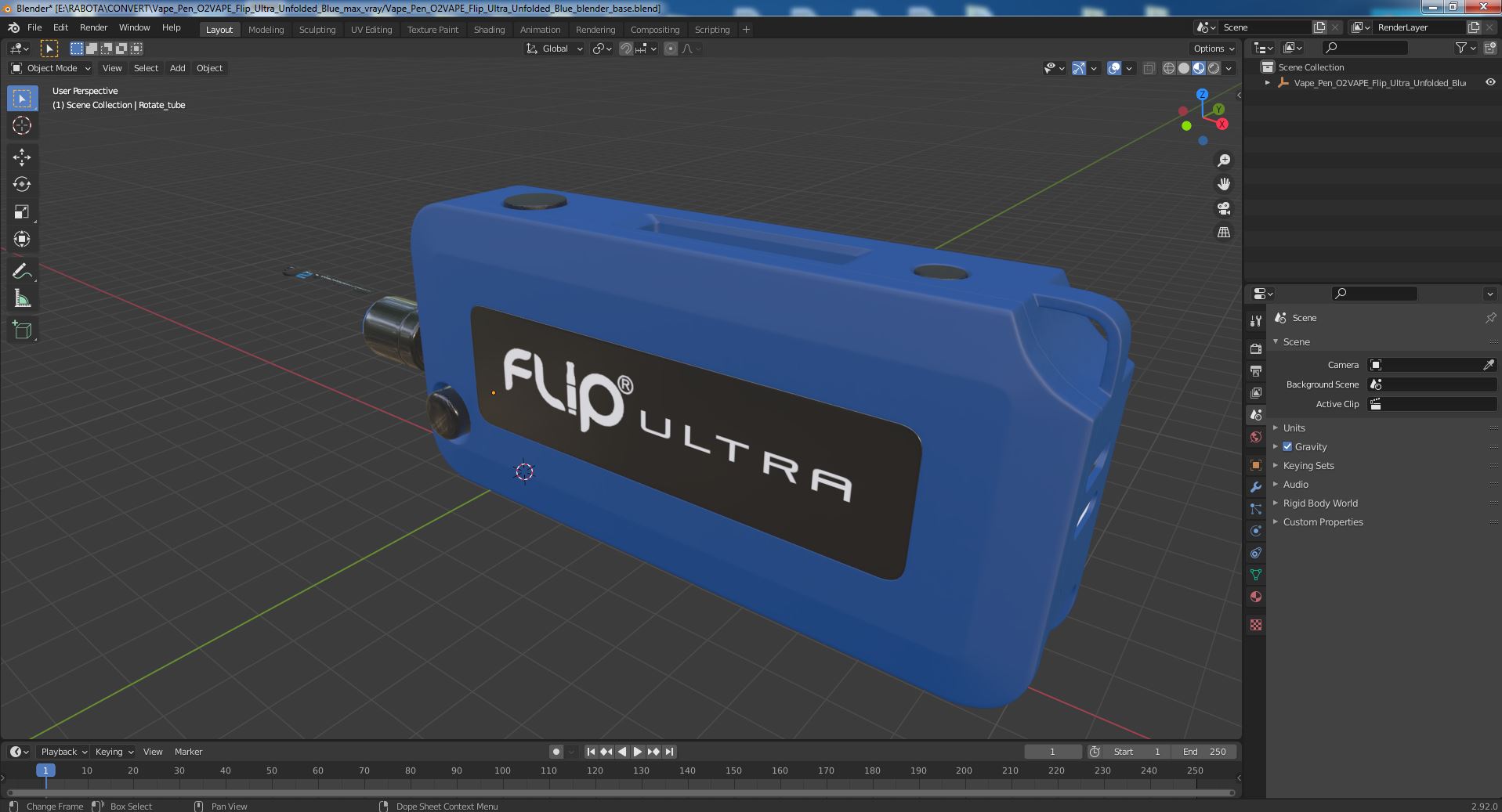 3D model Vape Pen O2VAPE Flip Ultra Unfolded Blue